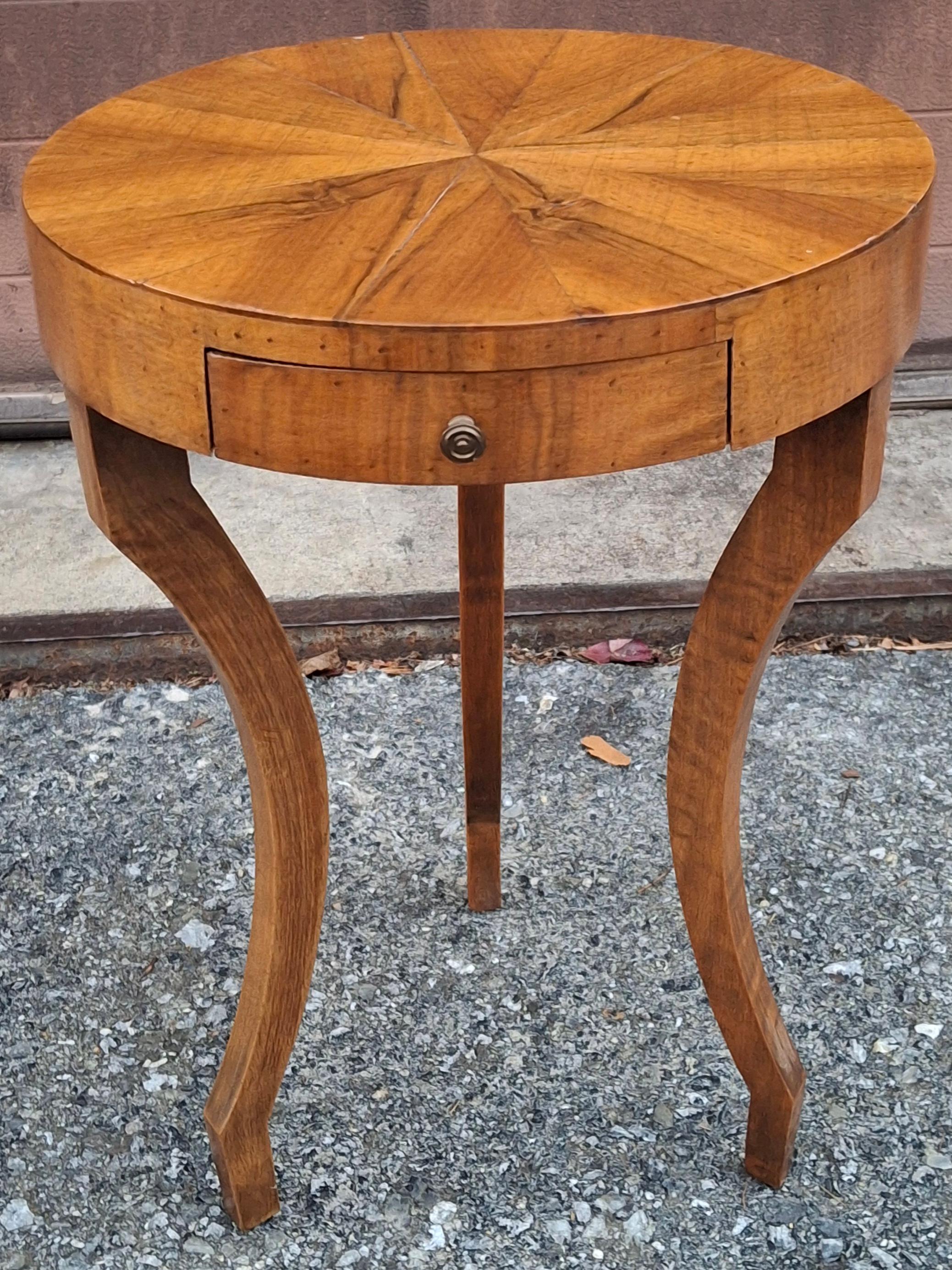 Italian Biedermeier Style Walnut Tripod Single Drawer Candle Stand Side Table In Good Condition For Sale In Germantown, MD