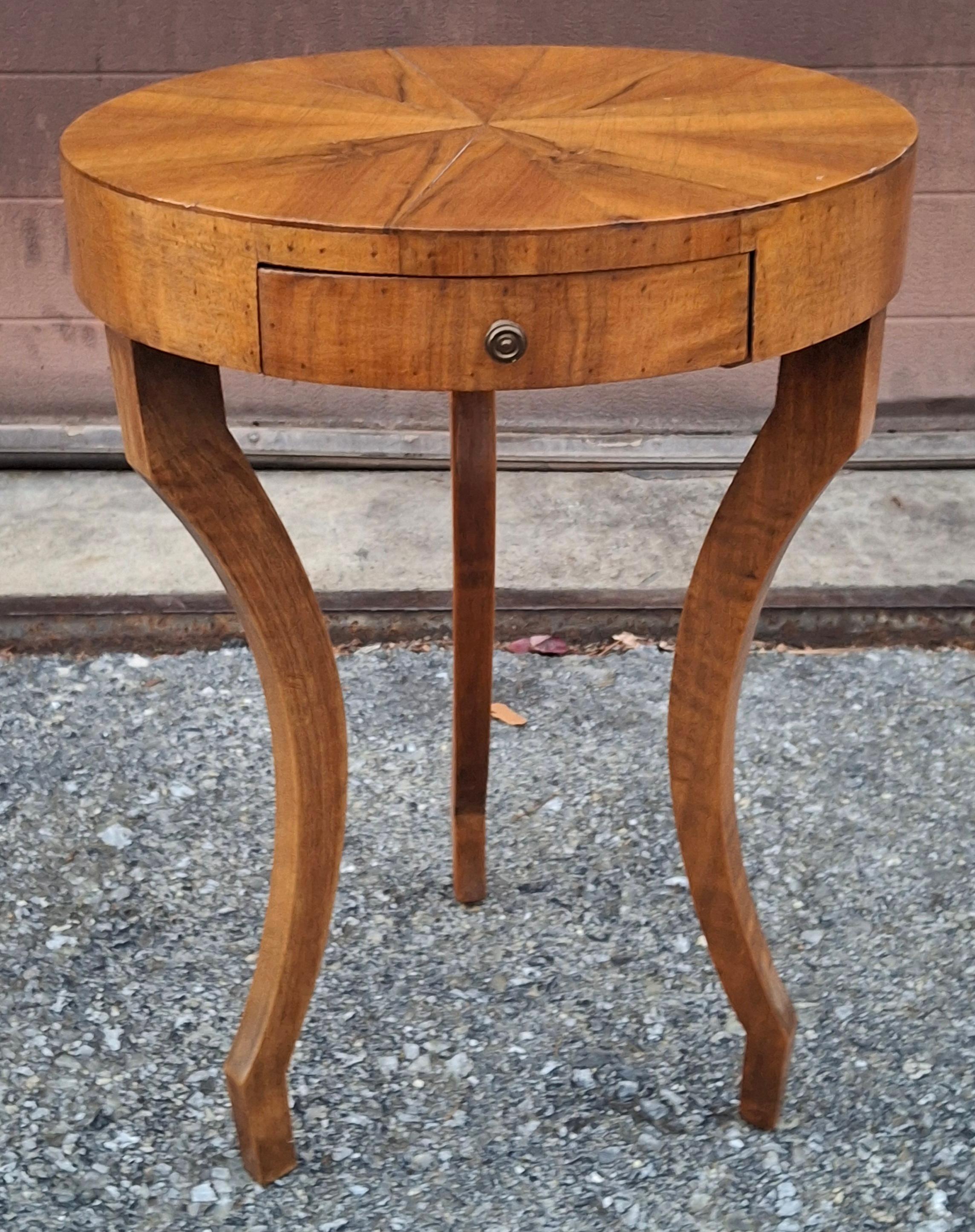 Italian Biedermeier Style Walnut Tripod Single Drawer Candle Stand Side Table For Sale 2