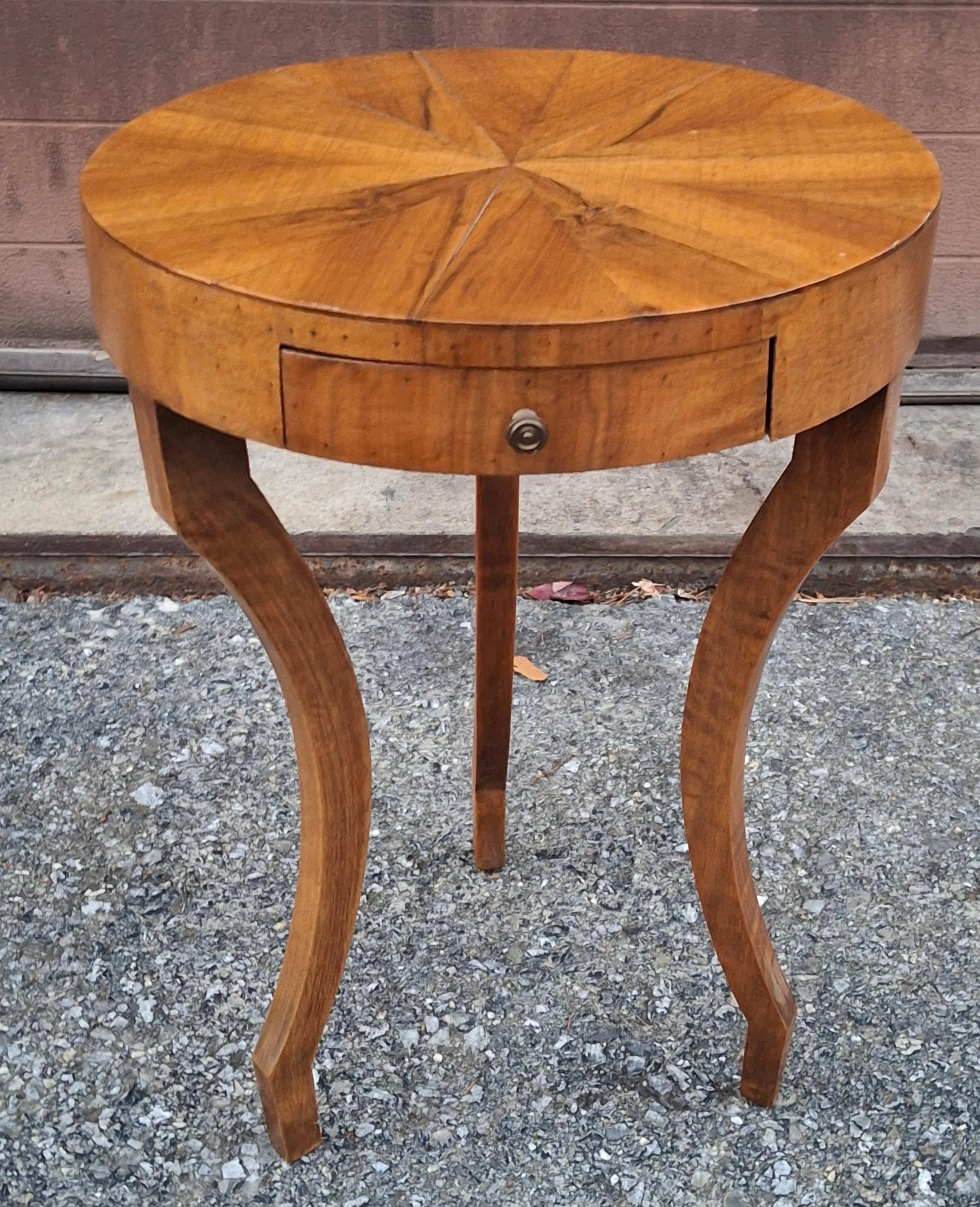 Italian Biedermeier Style Walnut Tripod Single Drawer Candle Stand Side Table For Sale 3