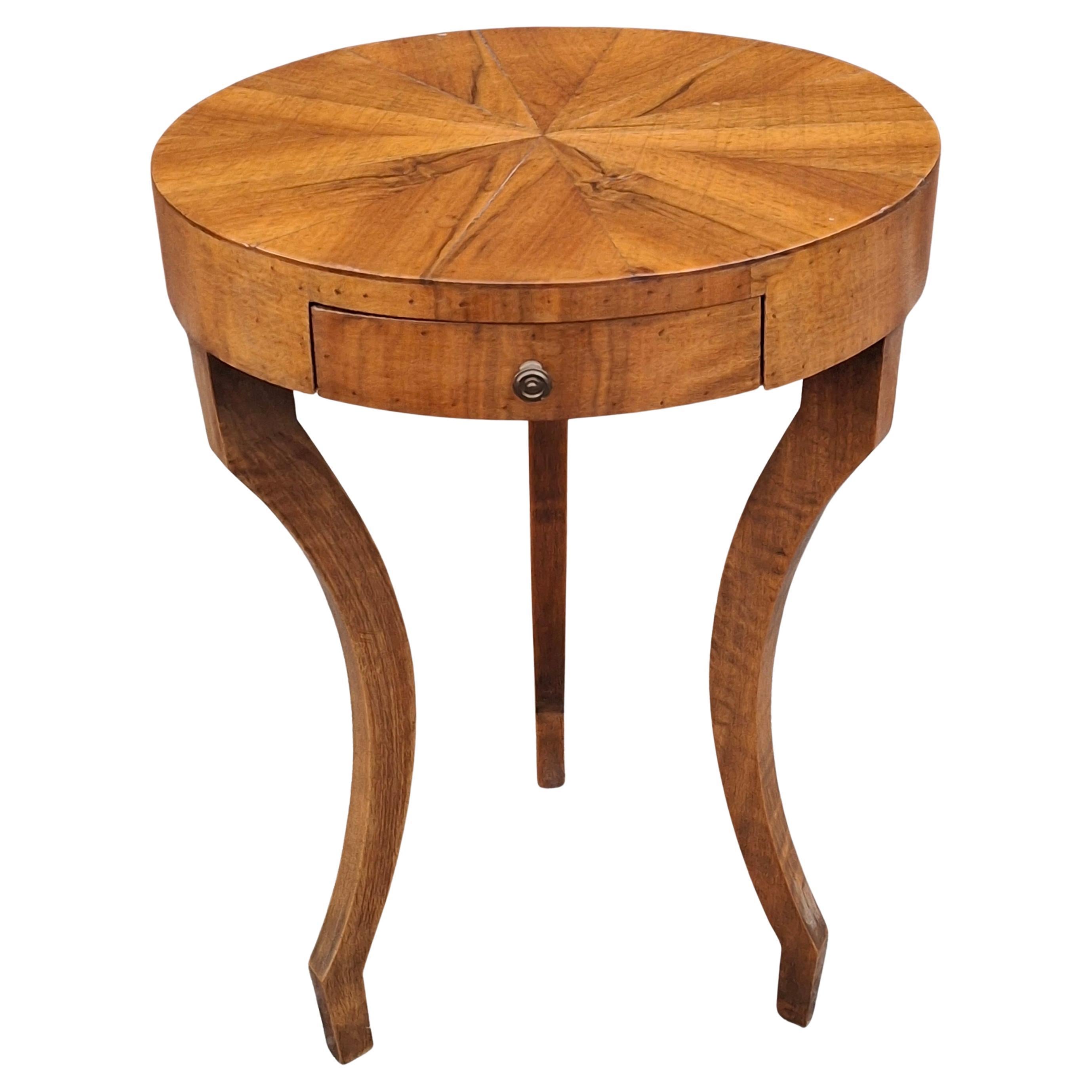 Italian Biedermeier Style Walnut Tripod Single Drawer Candle Stand Side Table