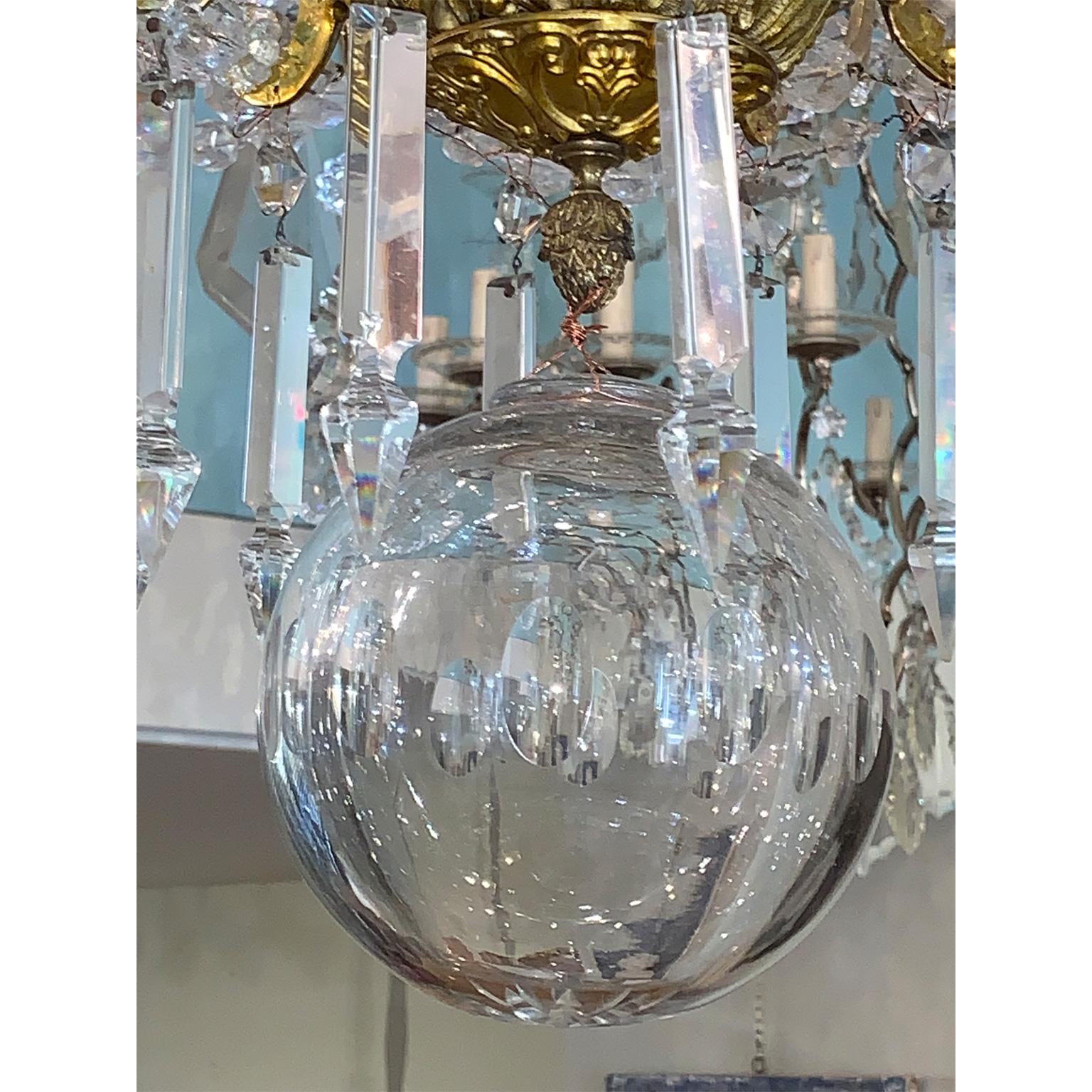 Mid-19th Century Italian Big Chandelier Gilded Bronze Crystal Pendent 20-Light Florence Palace For Sale