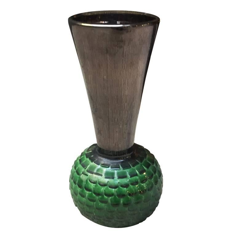 Italian Big Green Ceramic Vase, 1940