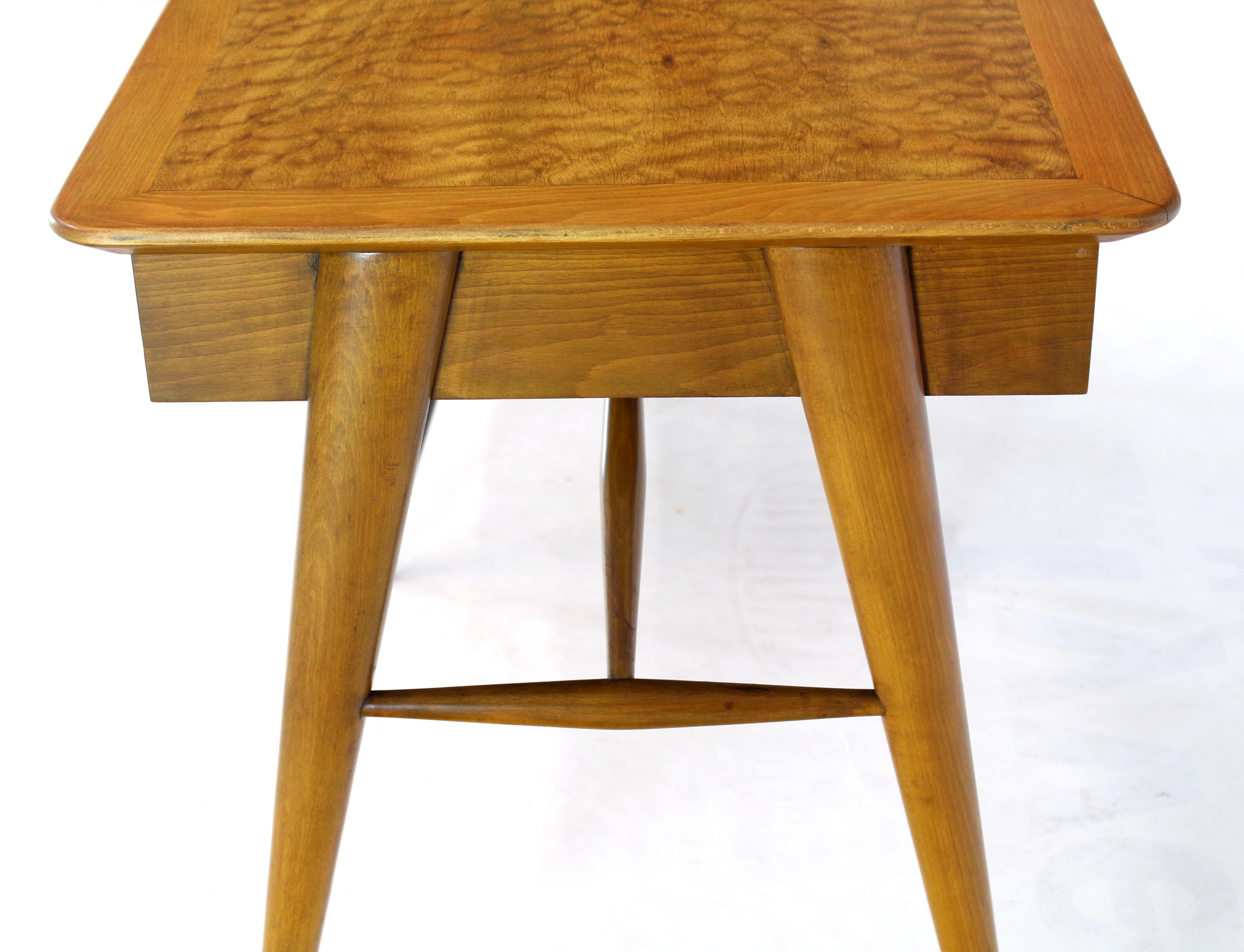 Mid-Century Modern Italian Birch Tiger Maple Exposed Sculptural Legs One Pedestal 4 Drawers Desk