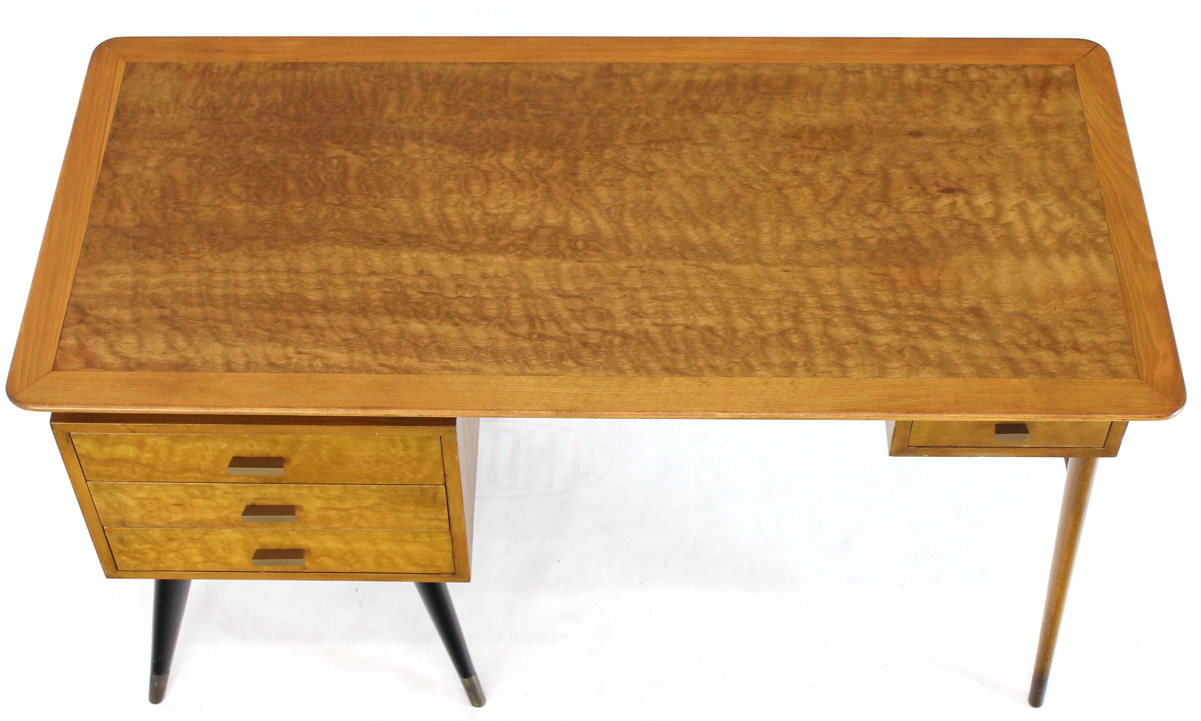 Italian Birch Tiger Maple Exposed Sculptural Legs One Pedestal 4 Drawers Desk In Good Condition In Rockaway, NJ