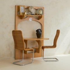 Table pliante murale en bouleau italien avec étagères par Anonima Design, 1970