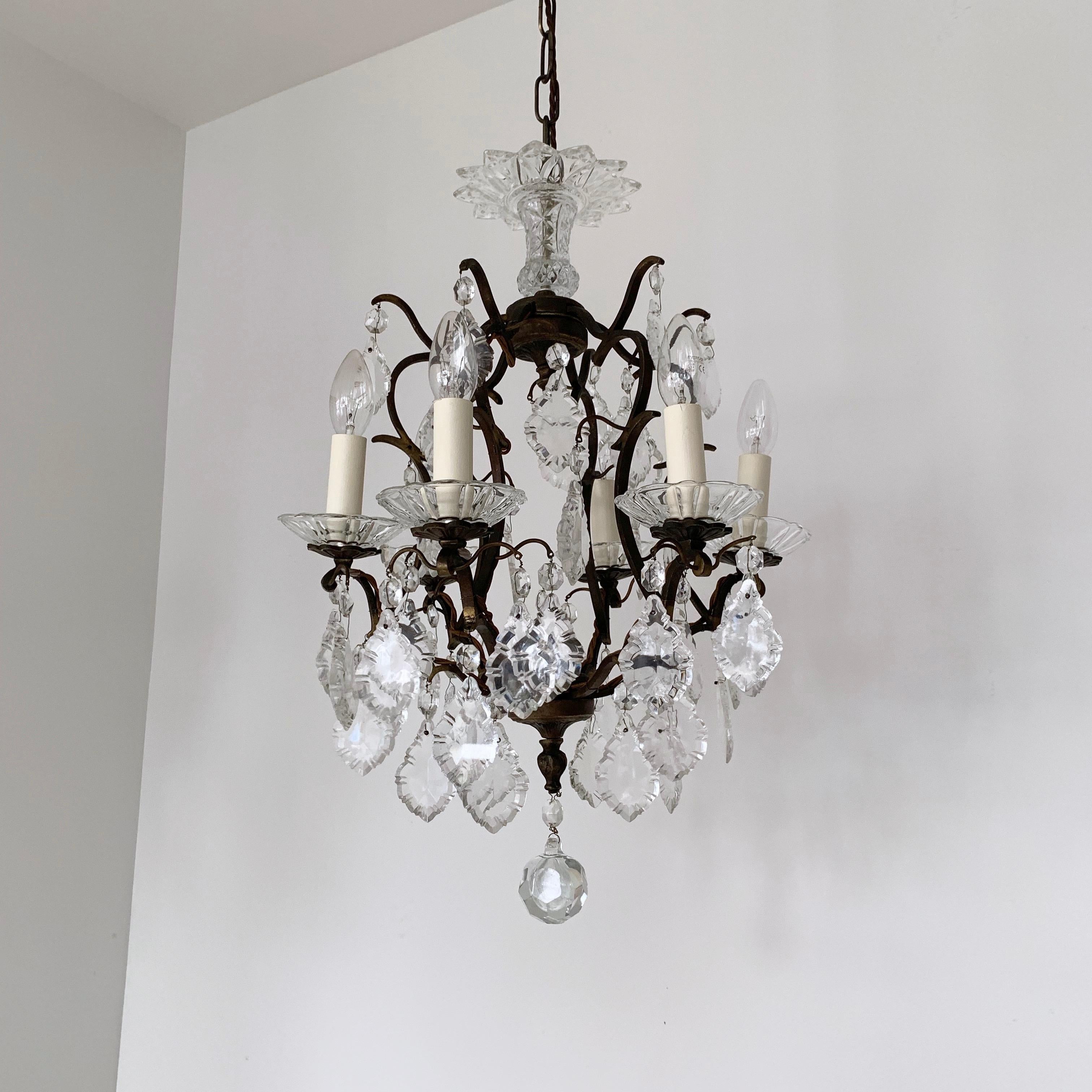 Italian Birdcage Chandelier with Glass Details For Sale 5