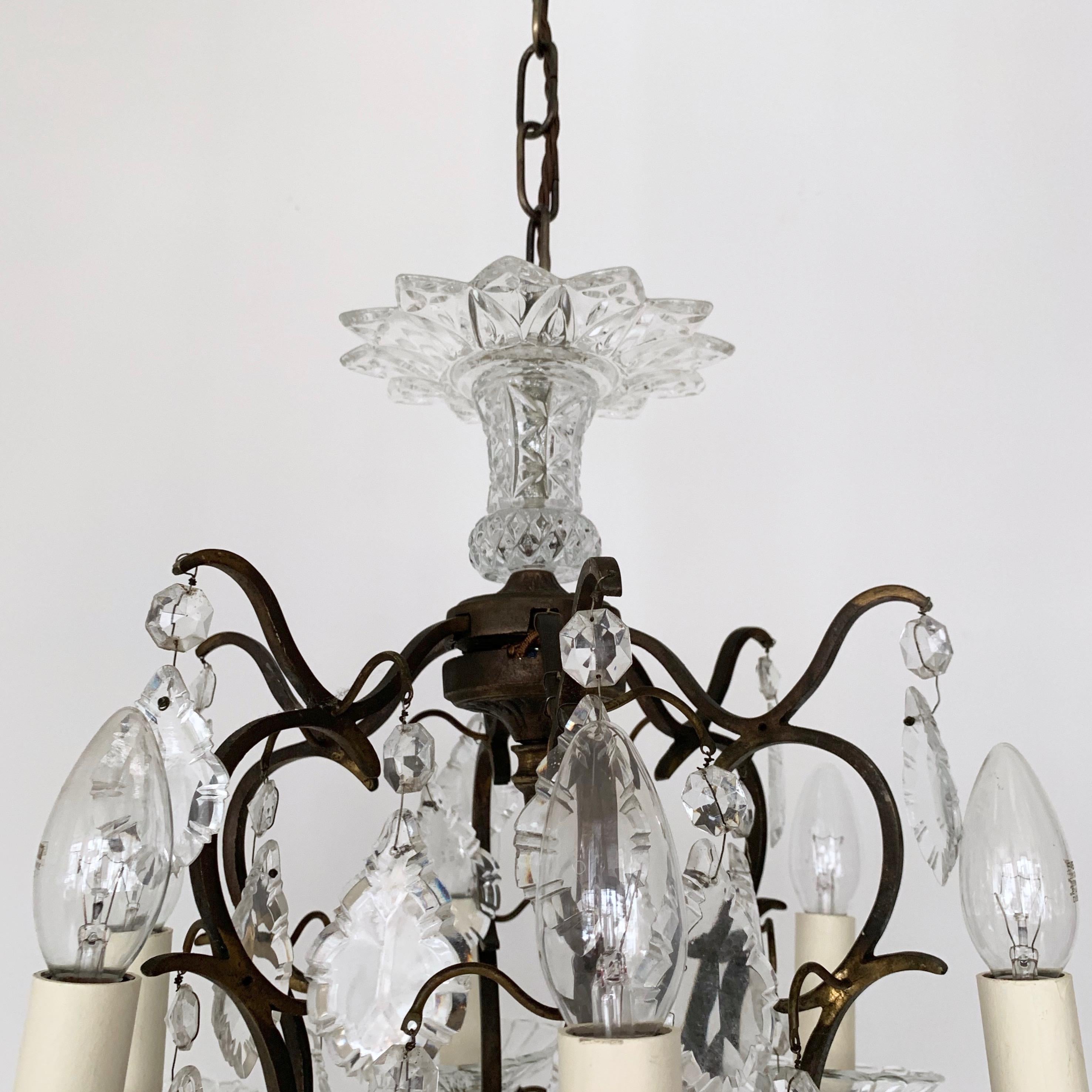 20th Century Italian Birdcage Chandelier with Glass Details For Sale