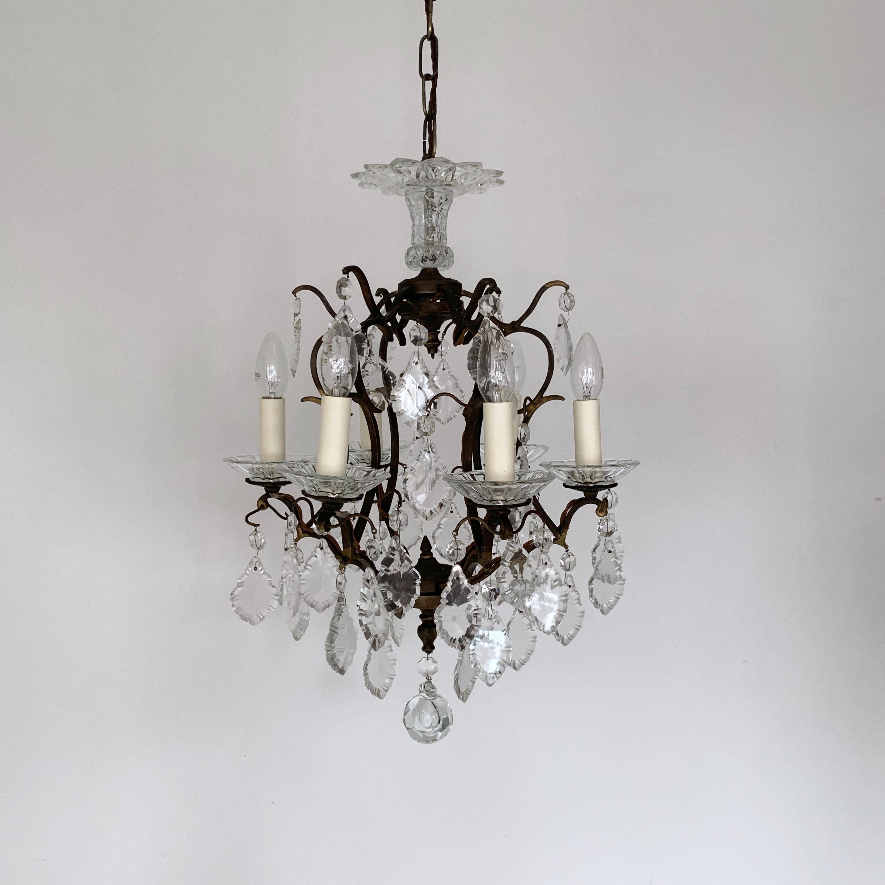 Italian Birdcage Chandelier with Glass Details For Sale 1