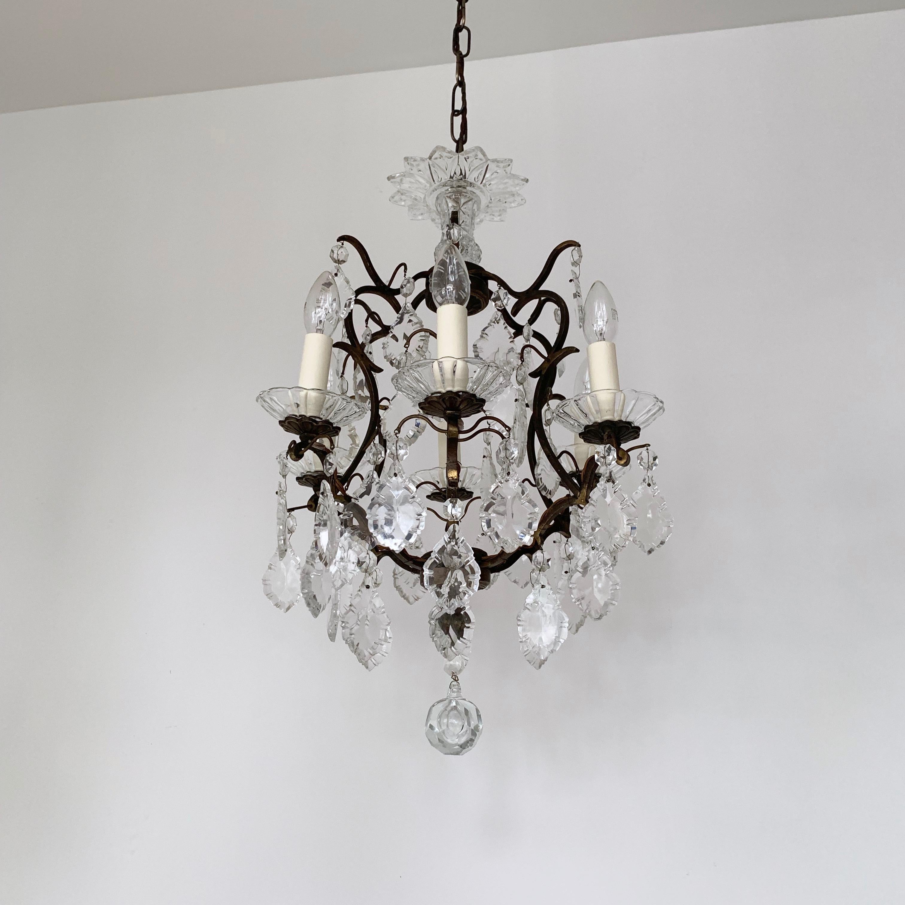 Italian Birdcage Chandelier with Glass Details For Sale 2
