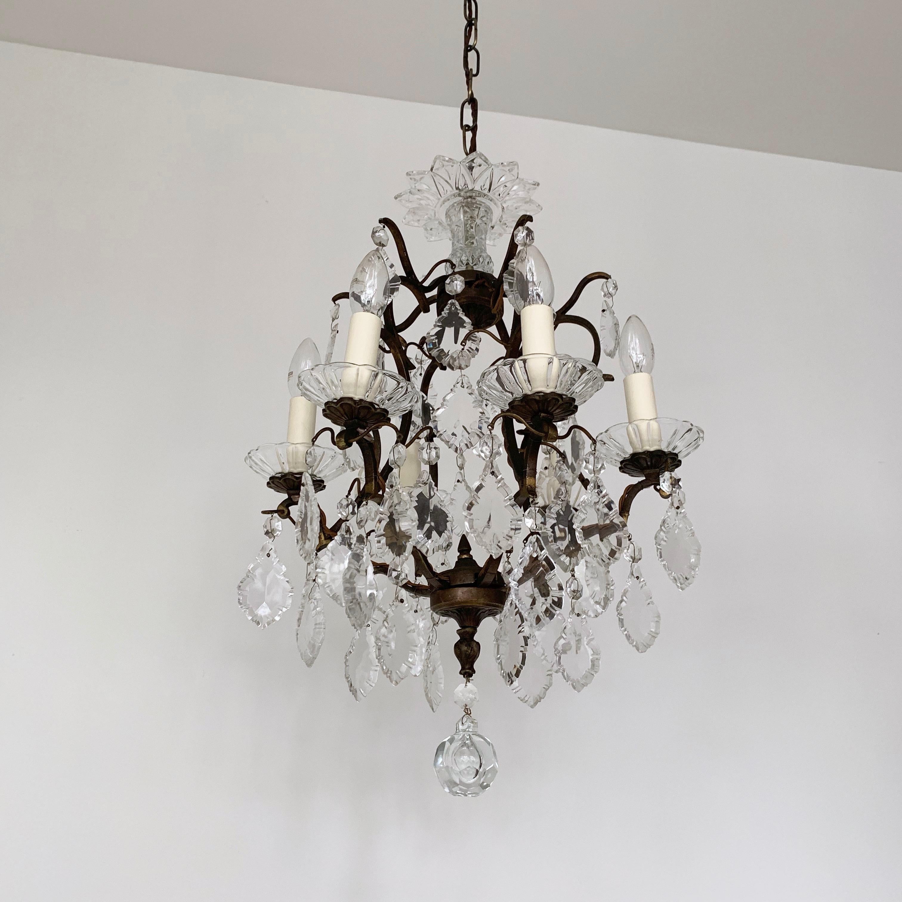 Italian Birdcage Chandelier with Glass Details For Sale 3