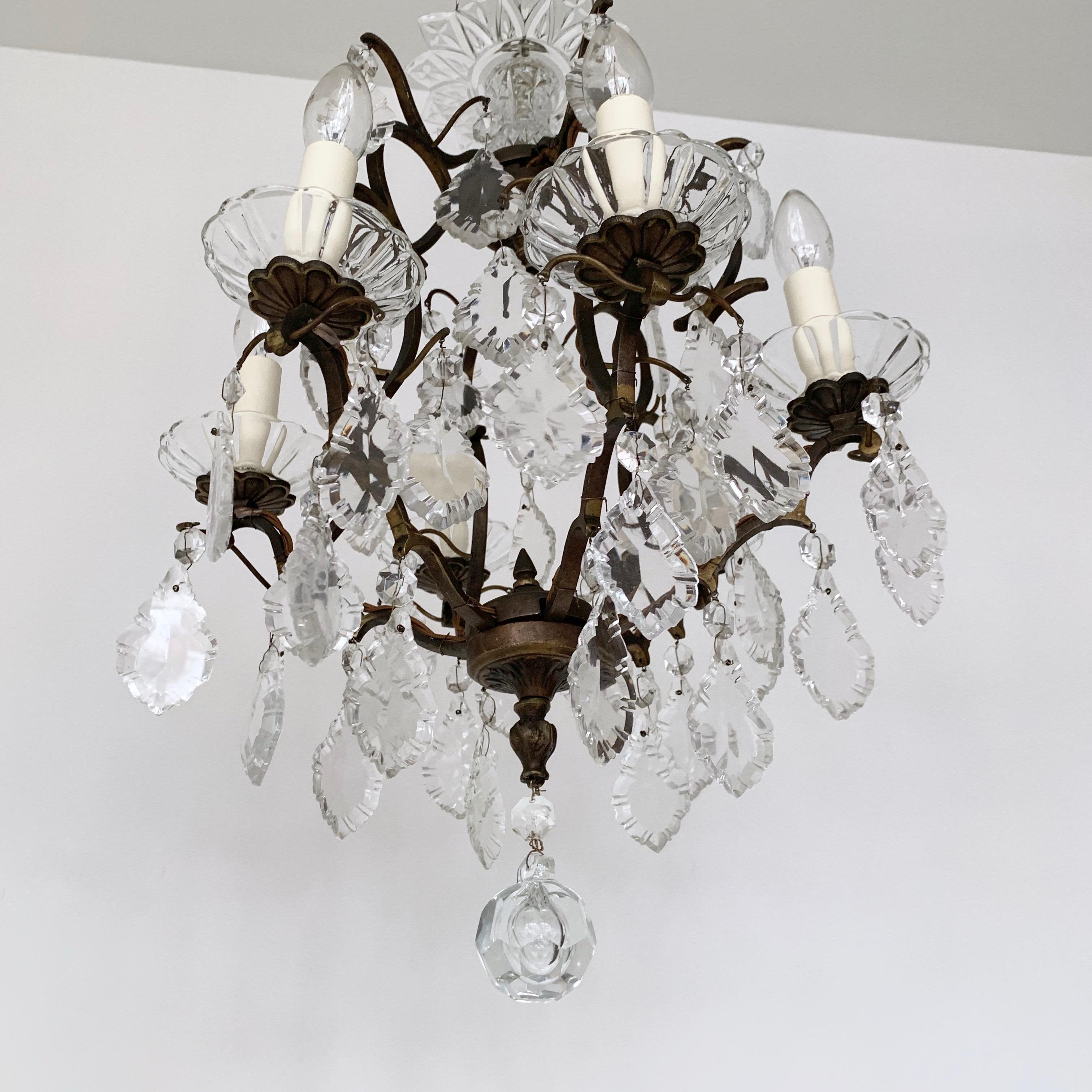 Italian Birdcage Chandelier with Glass Details For Sale 4