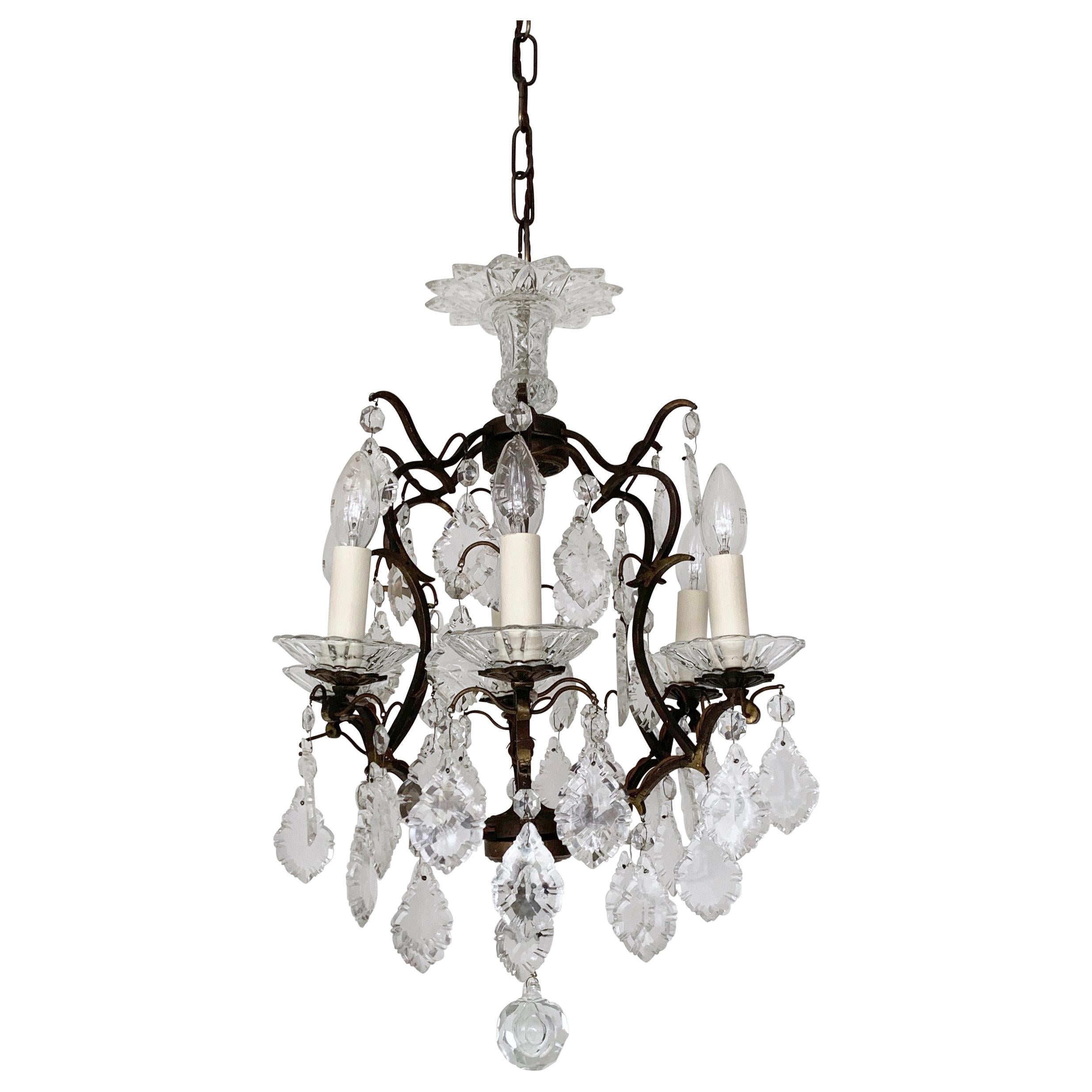 Italian Birdcage Chandelier with Glass Details For Sale