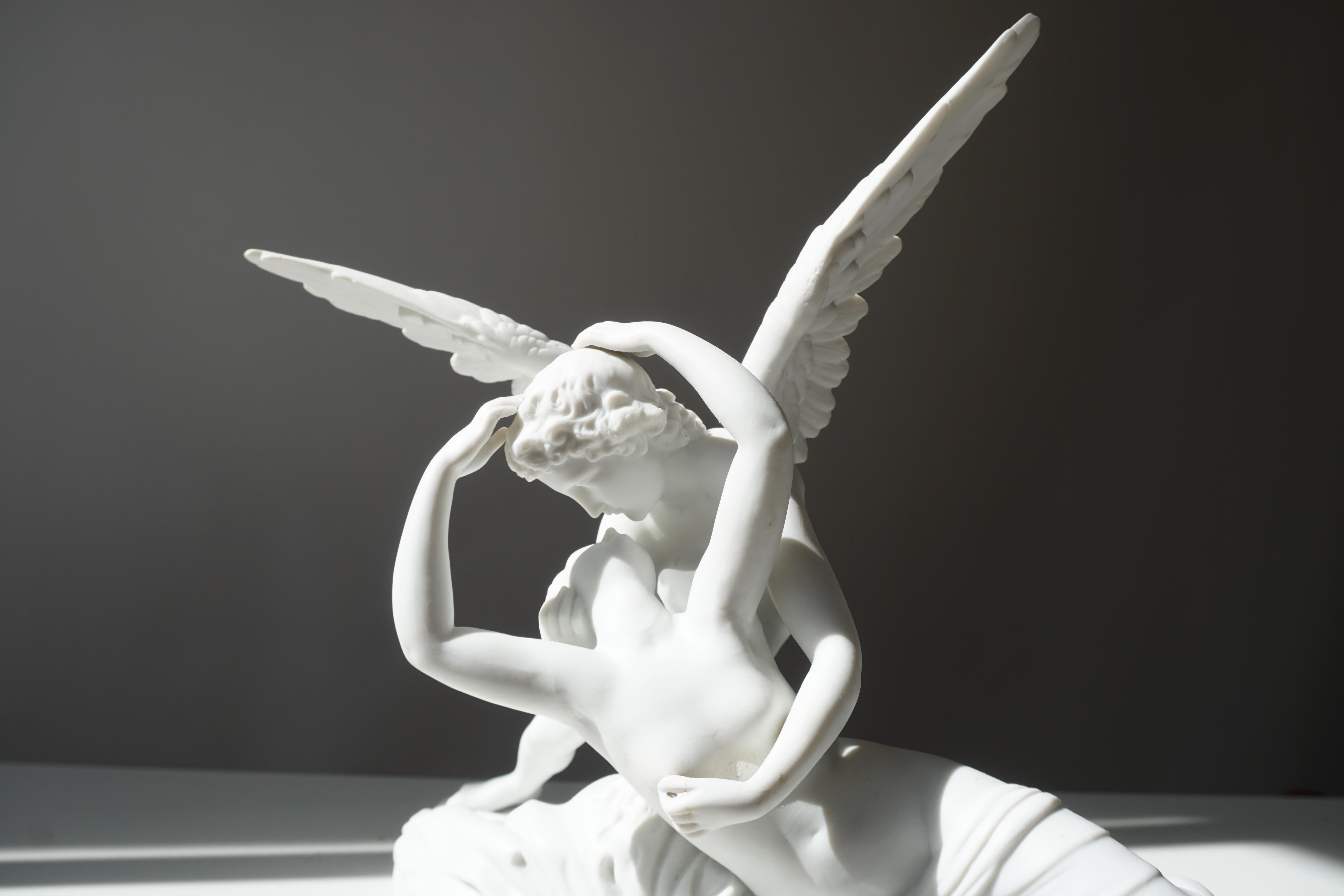 Neoclassical Italian Biscuit Porcelain “Psyche Revived by Cupid’s Kiss”, circa 1900 For Sale