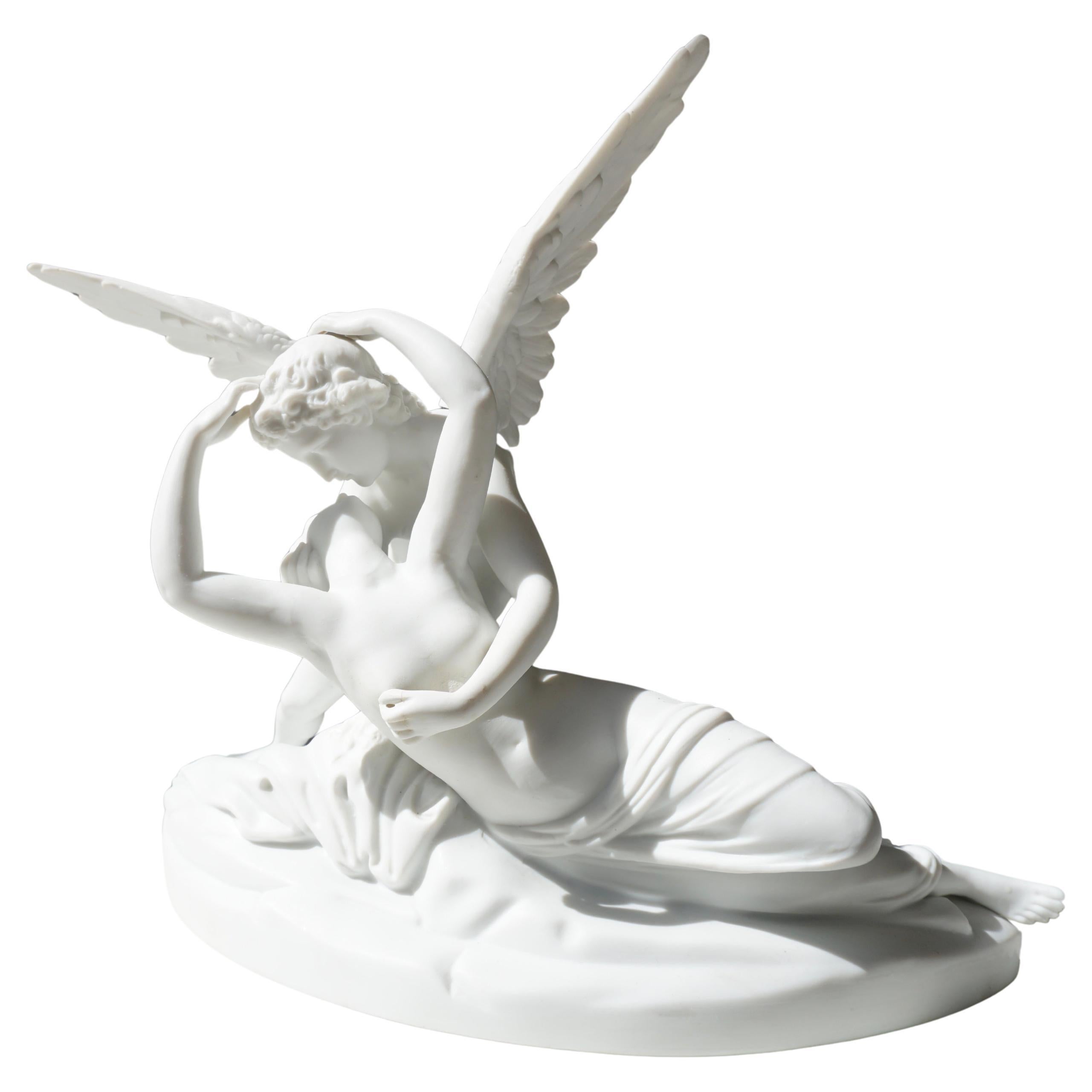Italian Biscuit Porcelain “Psyche Revived by Cupid’s Kiss”, circa 1900 For Sale