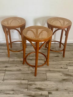 Italian Bistro Style Mid Century Bentwood and Cane Counter Height Stools