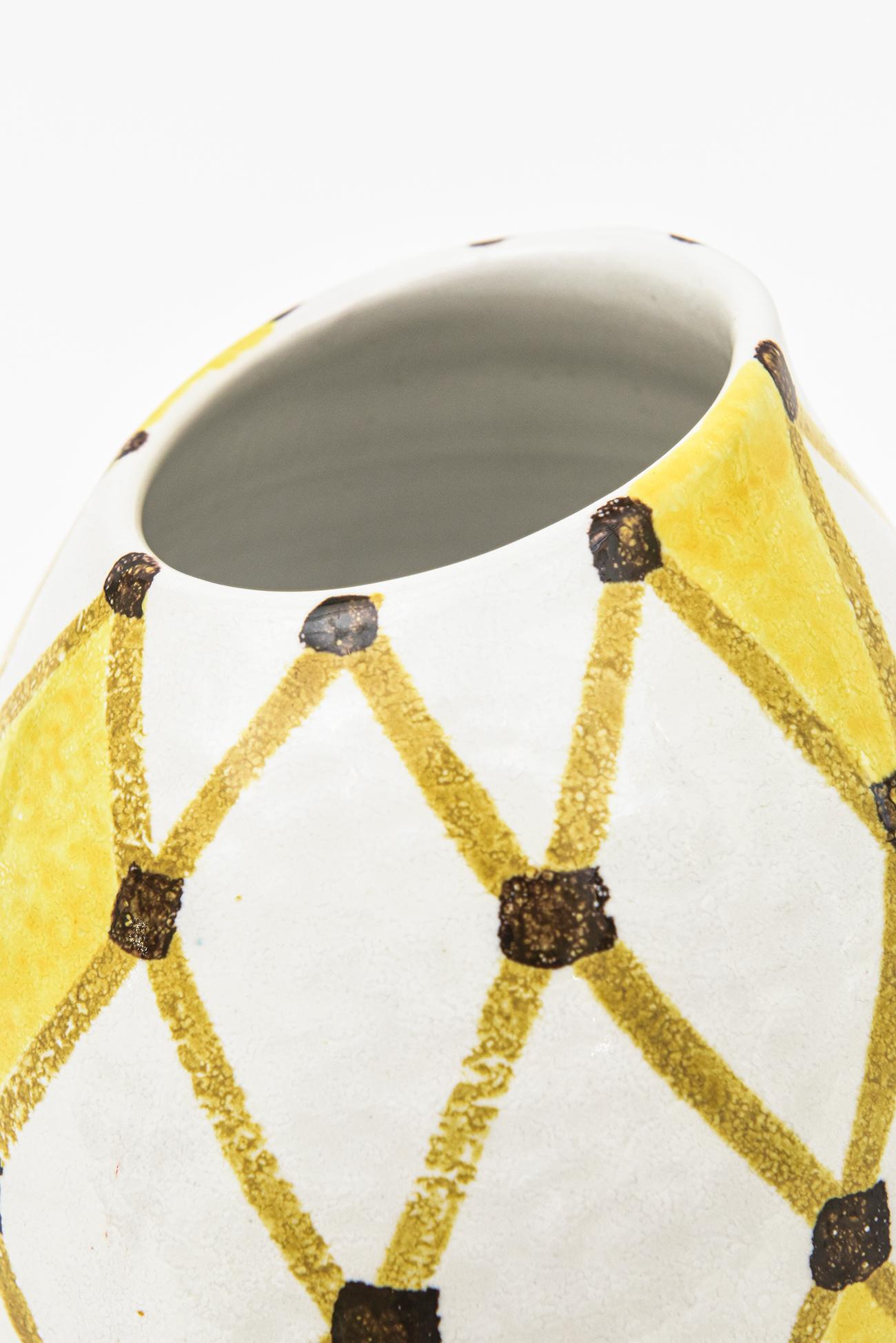Mid-20th Century Italian Vintage Bitossi Ceramic Diamond Patterned Angled Vase Or Vessel