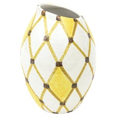 Italian Vintage Bitossi Ceramic Diamond Patterned Angled Vase Or Vessel