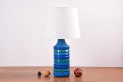 Italian Bitossi Ceramic Table Lamp Turquoise Blue Stripes with Lamp Shade, 1960s