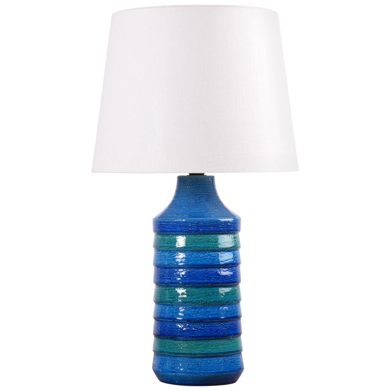 Italian Bitossi Ceramic Table Lamp, Turquoise Lamp Shade Table