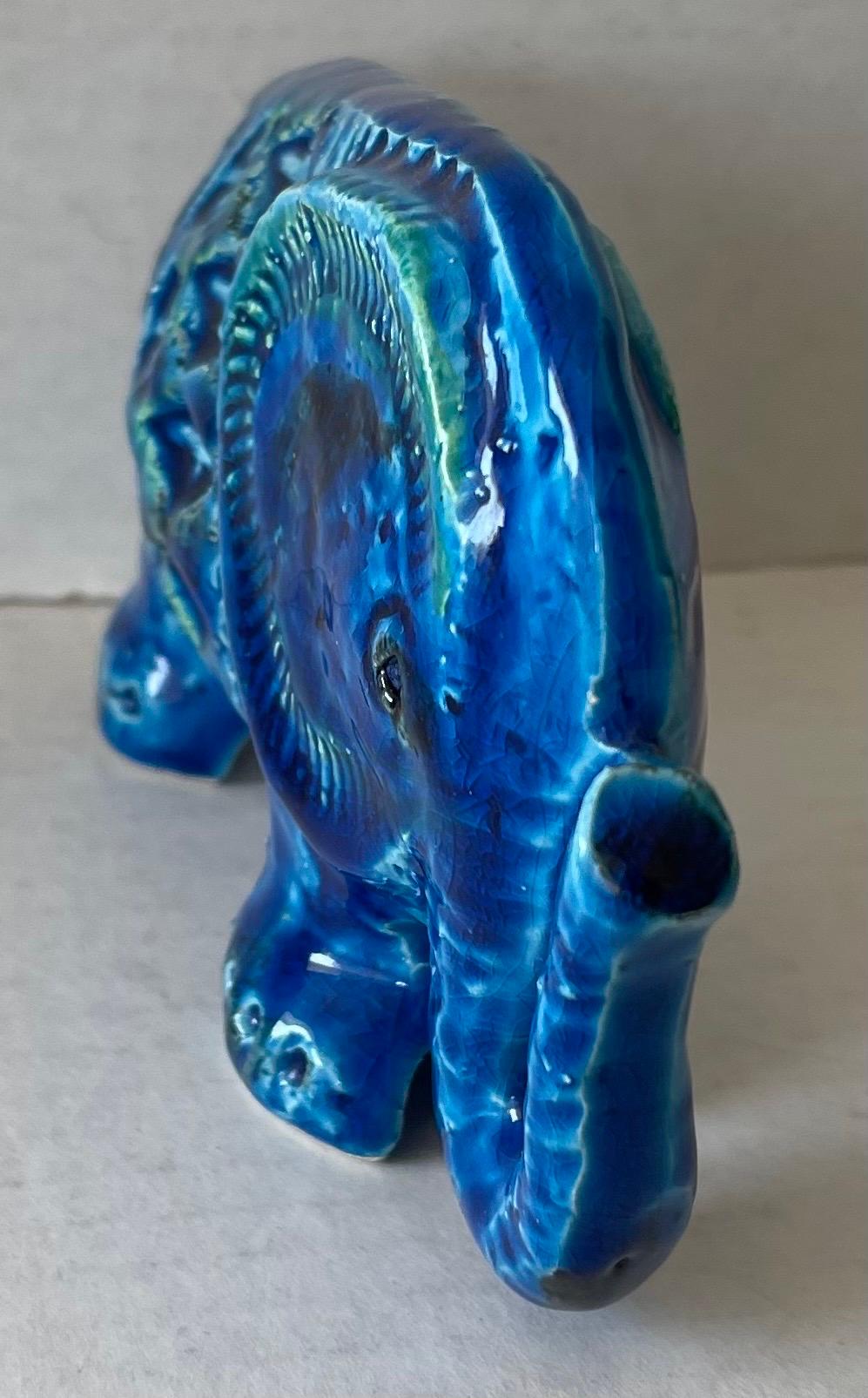 Dipinto a mano Elefante in ceramica blu di Bitossi Flavia in vendita