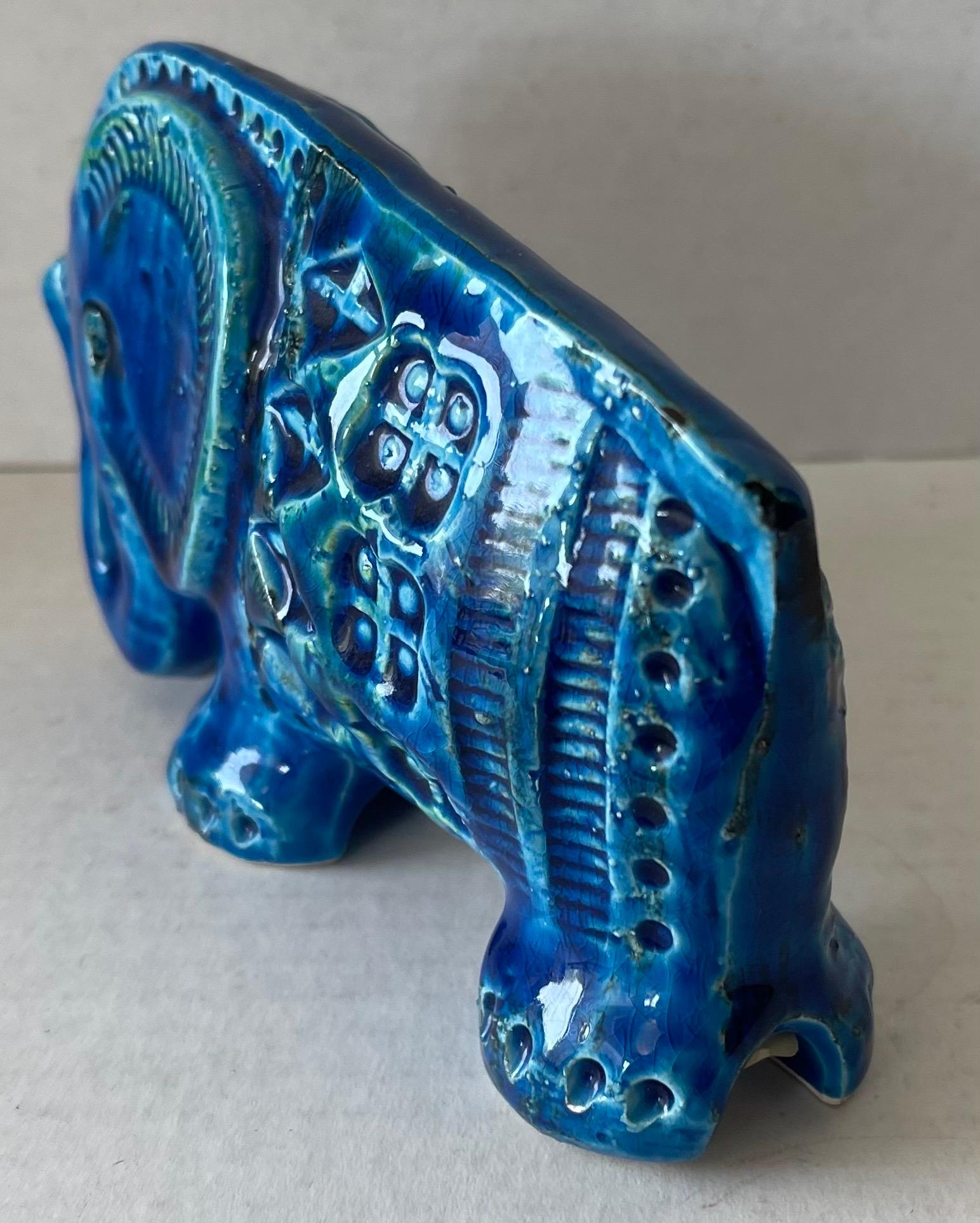 Fine XX secolo Elefante in ceramica blu di Bitossi Flavia in vendita