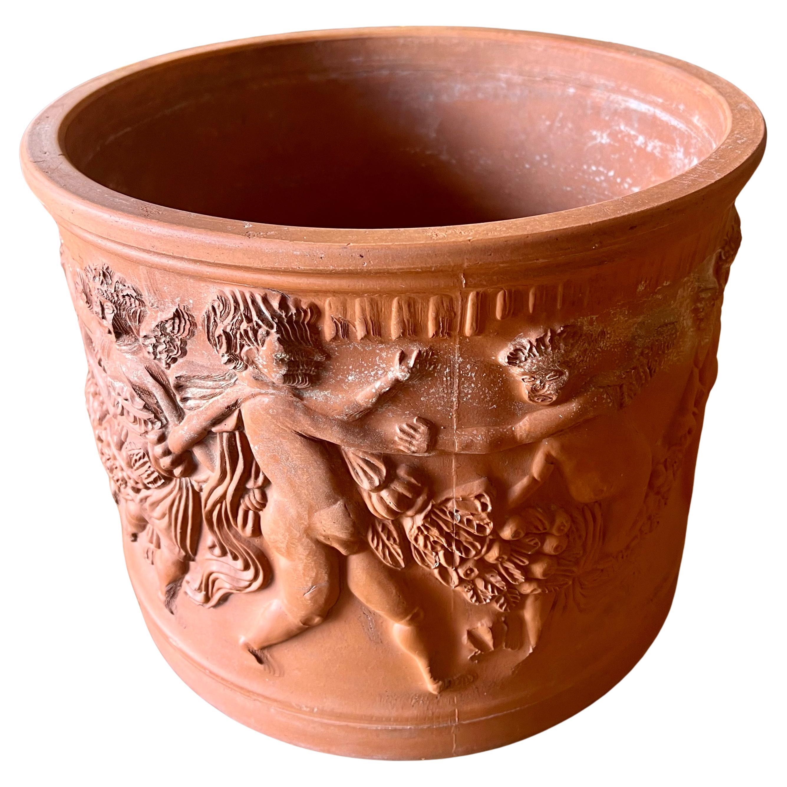  Italian Bitossi Rare Terracotta Cherub  Planter Flower Pot Stamped Neoclassical