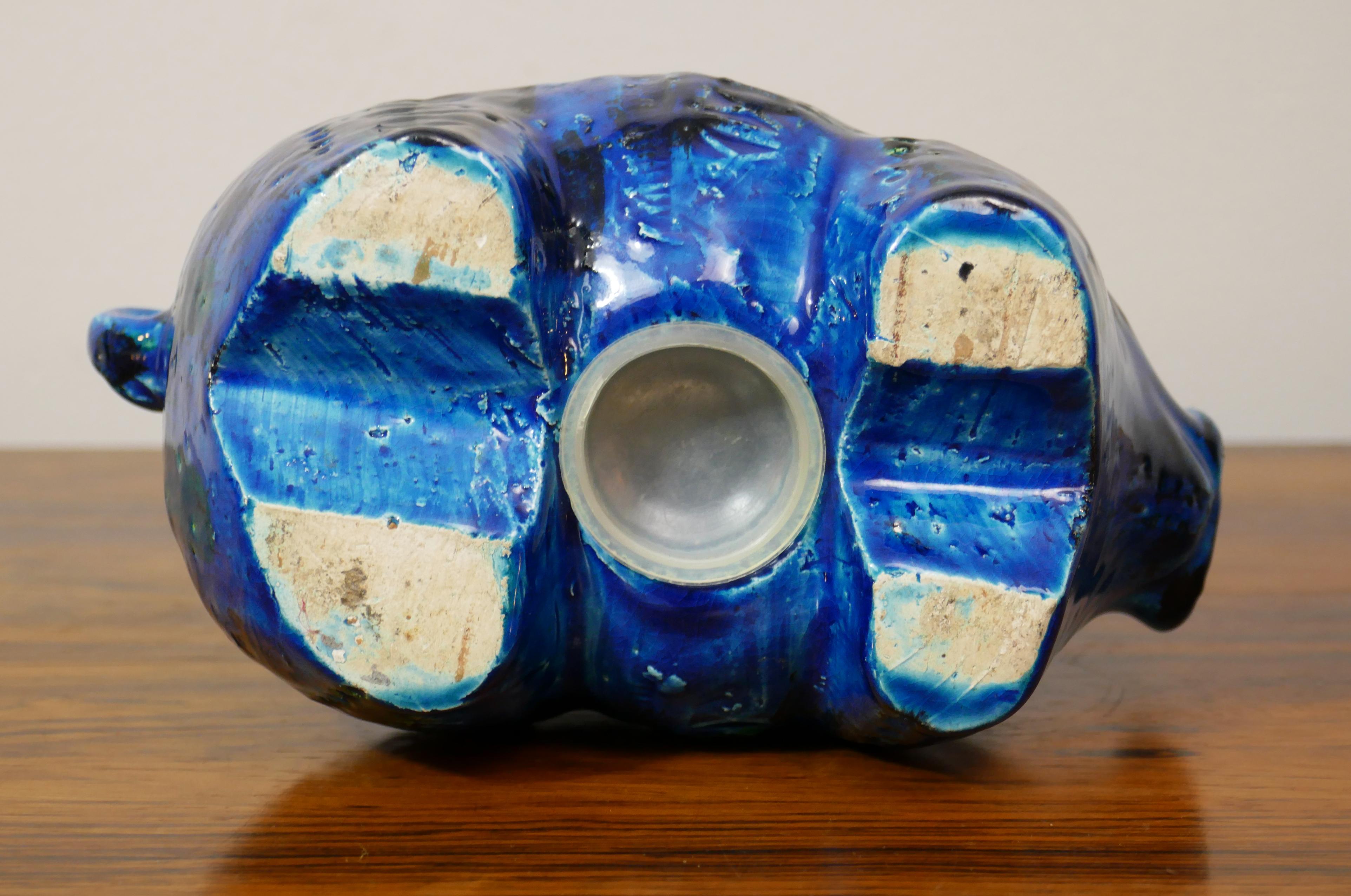 Mid-Century Modern Italian Bitossi Rimini Blu Glazed 'Piggy' Money Box, Designer Aldo Londi