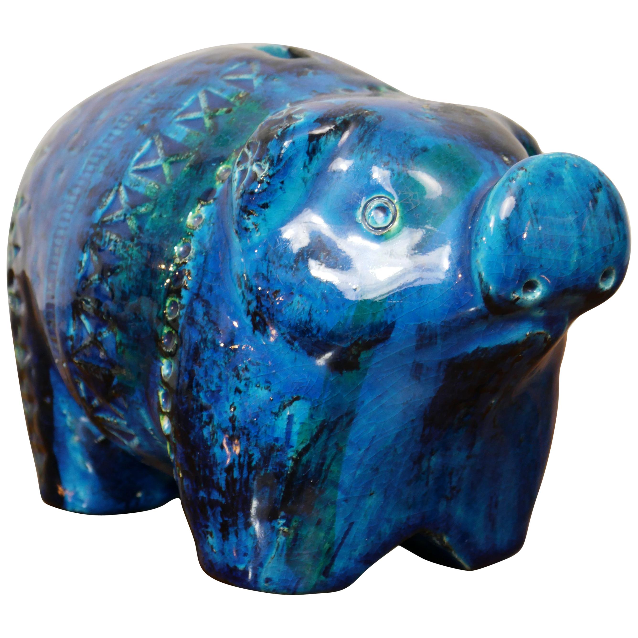 Italian Bitossi Rimini Blu Glazed 'Piggy' Money Box, Designer Aldo Londi