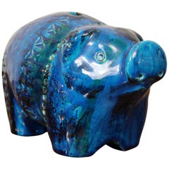 Vintage Italian Bitossi Rimini Blu Glazed 'Piggy' Money Box, Designer Aldo Londi