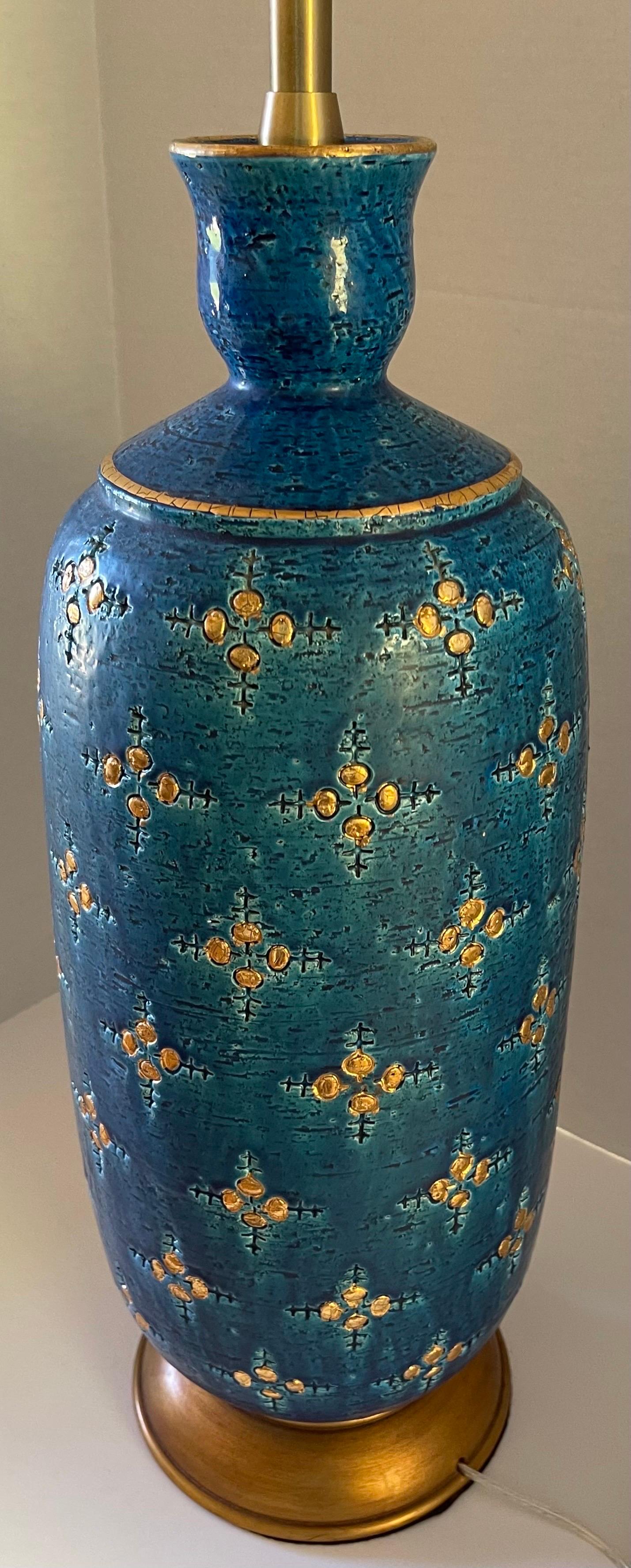 Italian Bitossi Rimini Blue & Gold Ceramic Table Lanp by Marbro For Sale 6