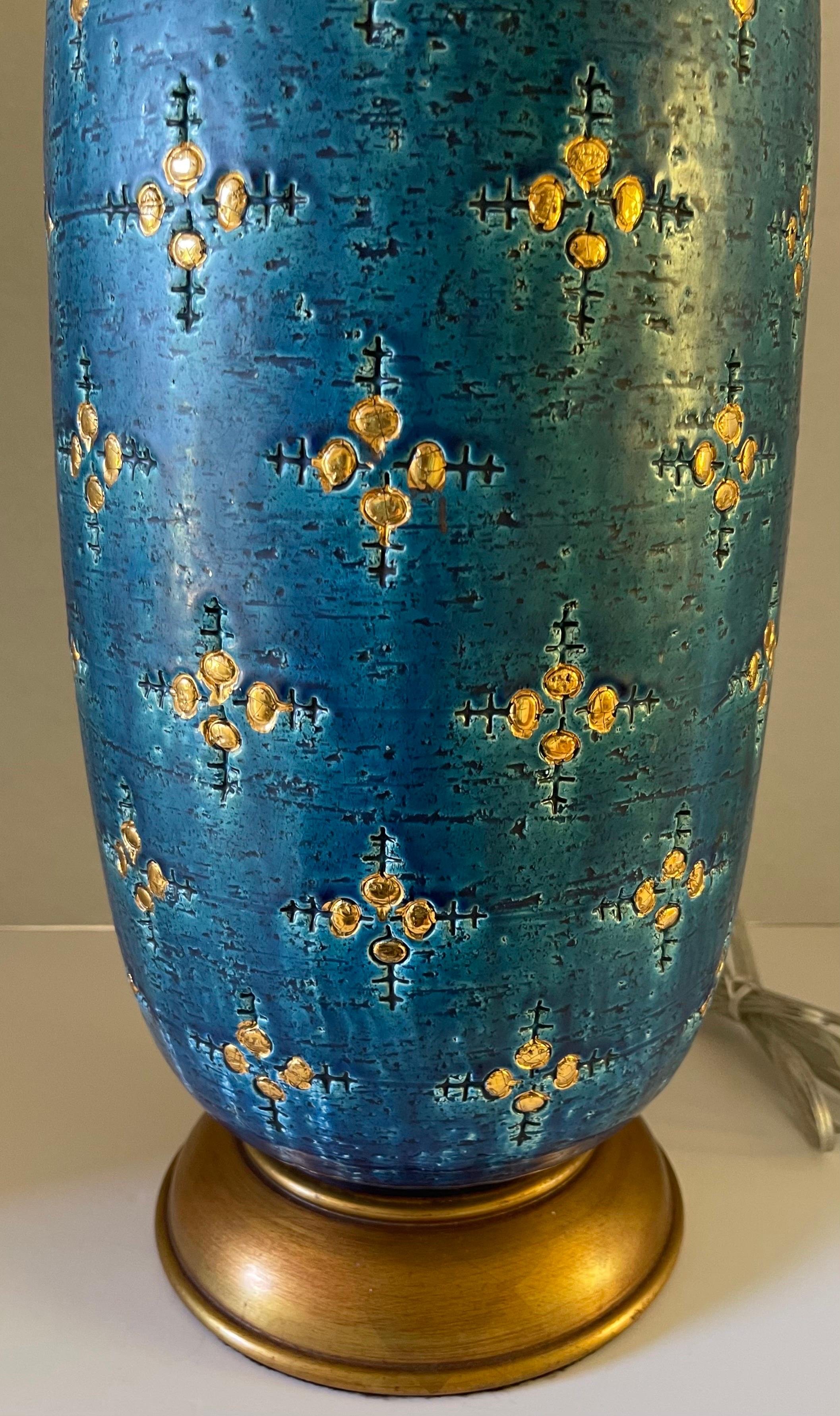 Brass Italian Bitossi Rimini Blue & Gold Ceramic Table Lanp by Marbro For Sale