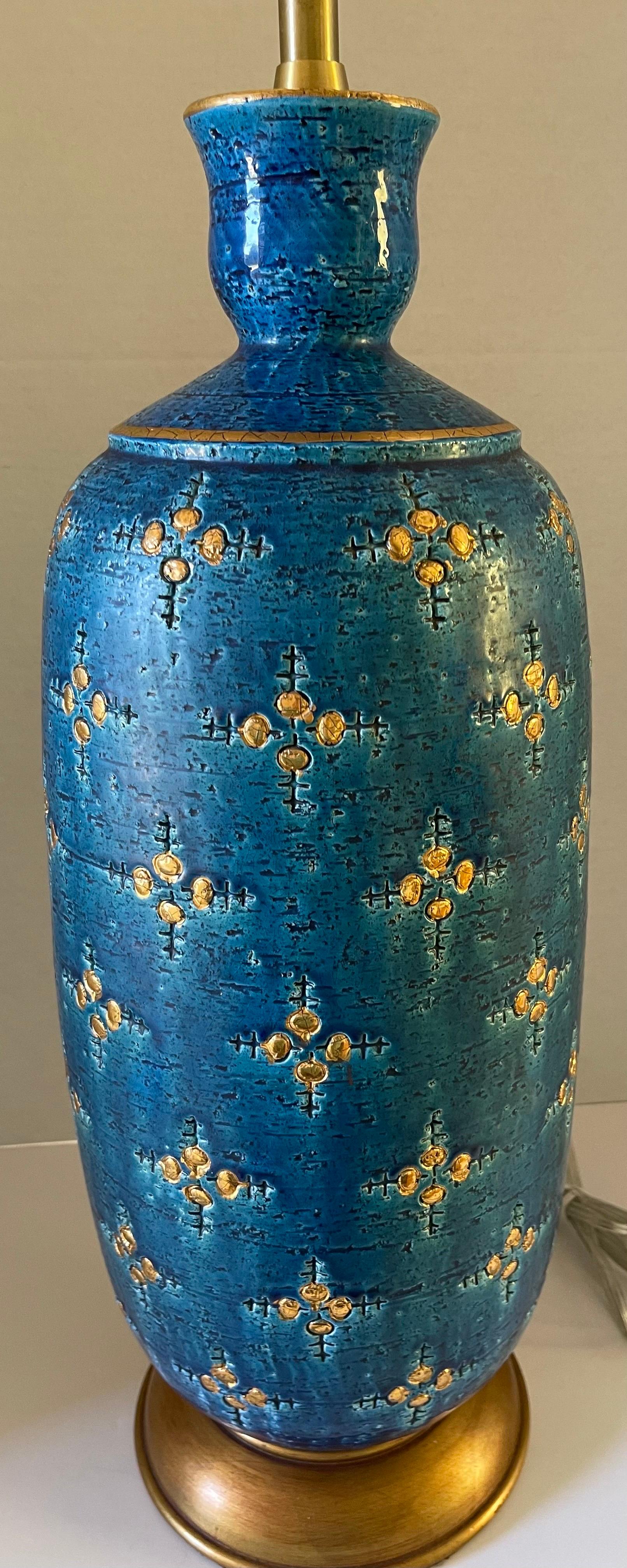 Italian Bitossi Rimini Blue & Gold Ceramic Table Lanp by Marbro For Sale 1
