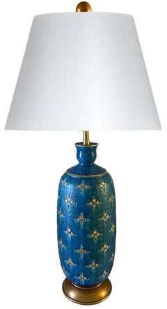 Italienische Bitossi Rimini-Tischlampe aus Keramik in Blau und Gold von Marbro