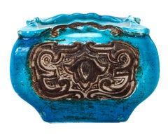 Italian Bitossi Rimini Turquoise & Brown Ceramic Vessel