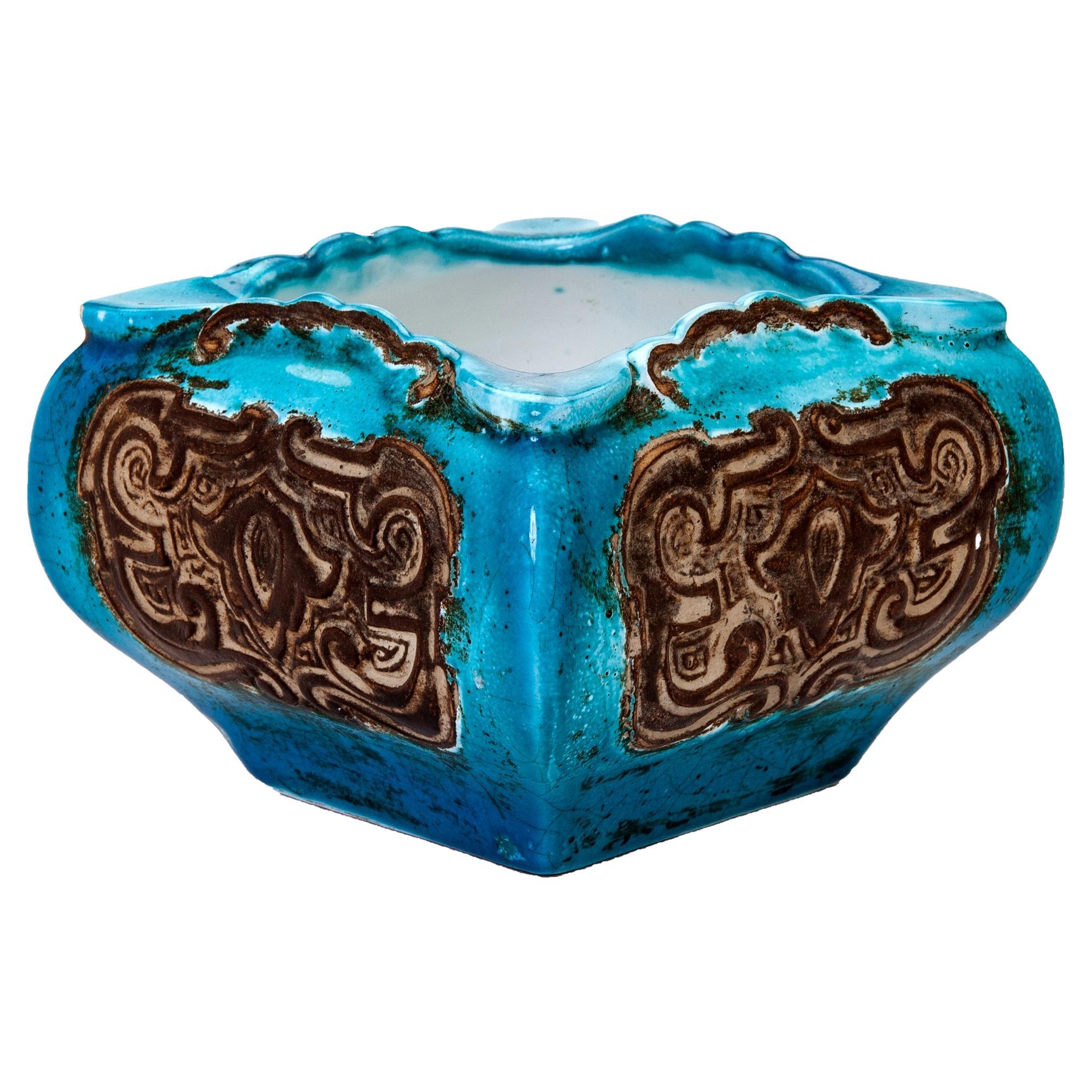 Vase en céramique italienne Bitossi Rimini turquoise et marron