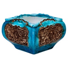 Vase en céramique italienne Bitossi Rimini turquoise et marron