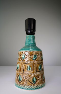 Italian Bitossi Turquoise Green, Caramel Brown Ceramic Table Lamp