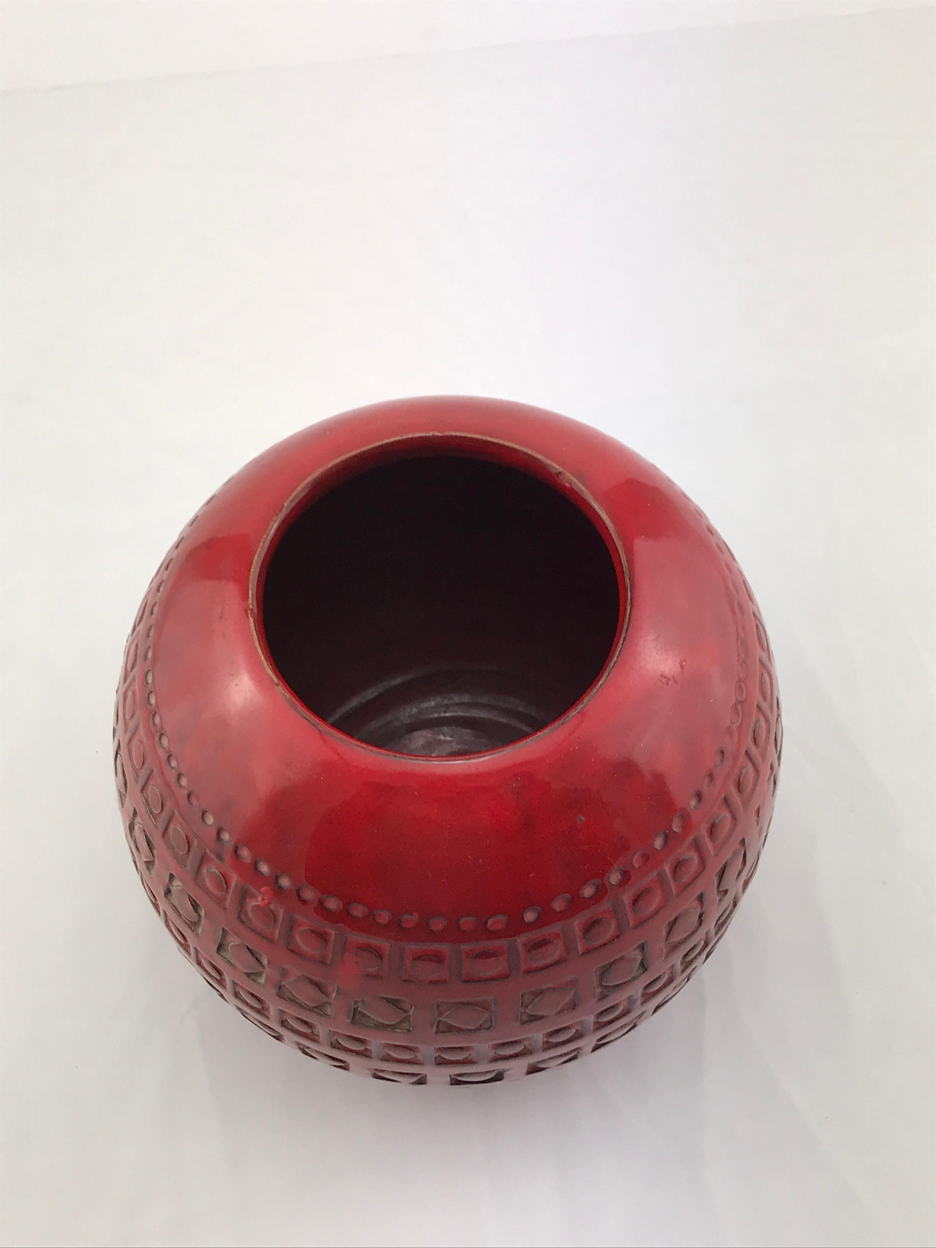 Mid-Century Modern Mid Century Italian Ceramic Spherical Red Vase By Bitossi, 1960s