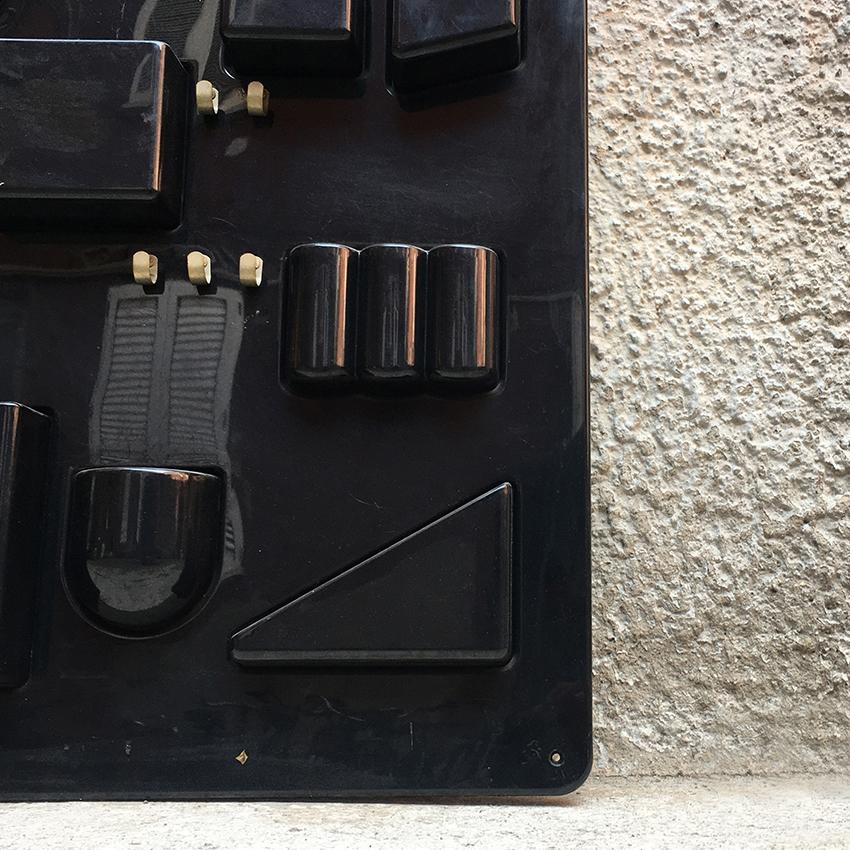 Post-Modern Italian Black Abs and Metal Wall Glove Box Named Utensilo, 1970s