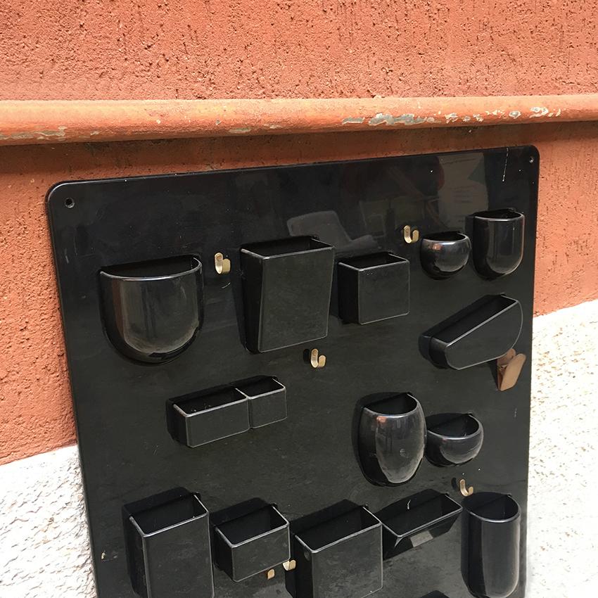 Italian Black Abs and Metal Wall Glove Box Named Utensilo, 1970s In Good Condition In MIlano, IT