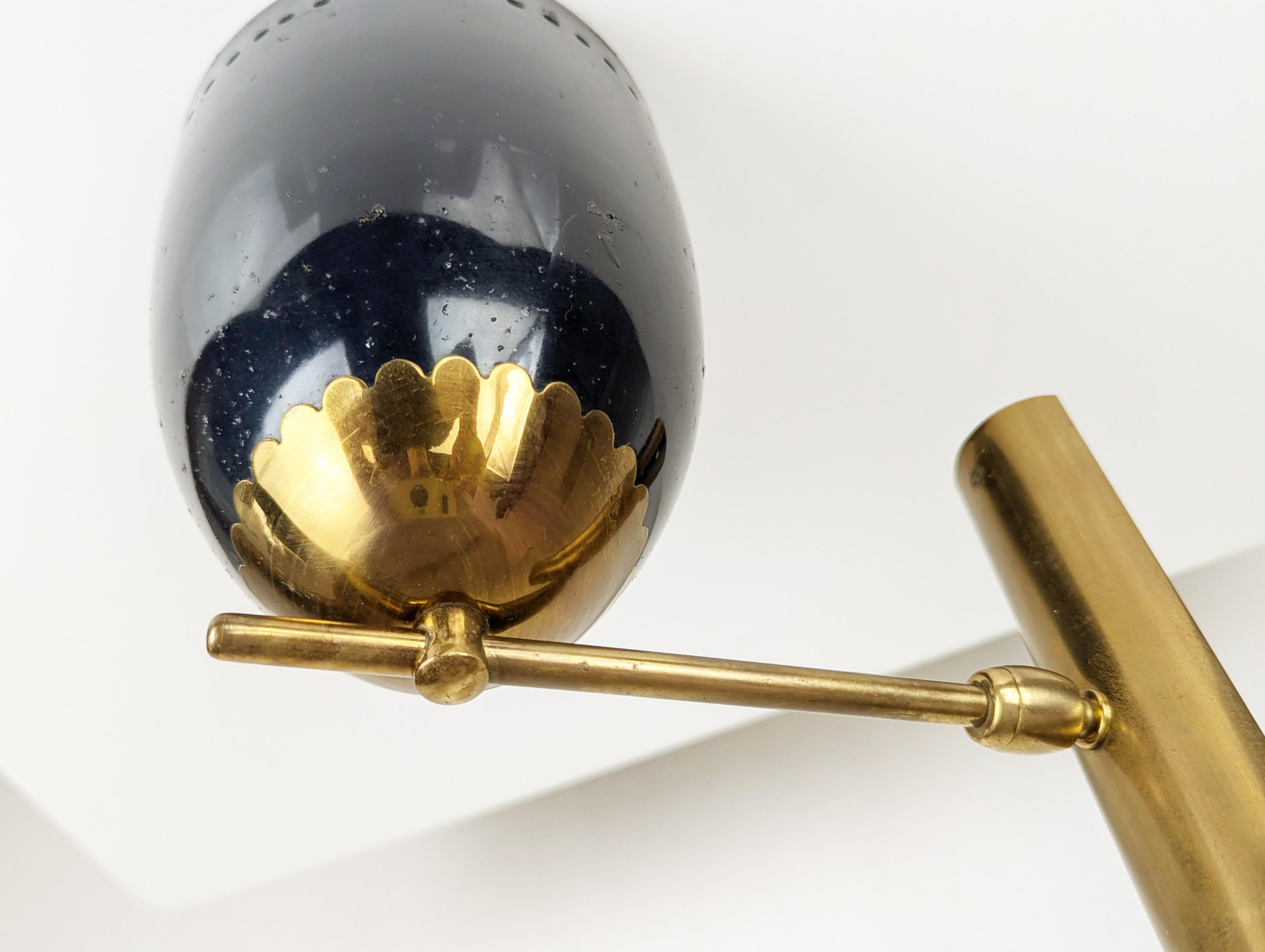 Painted Italian Black Aluminum and Brass Adjustable Sconce, 1950s For Sale