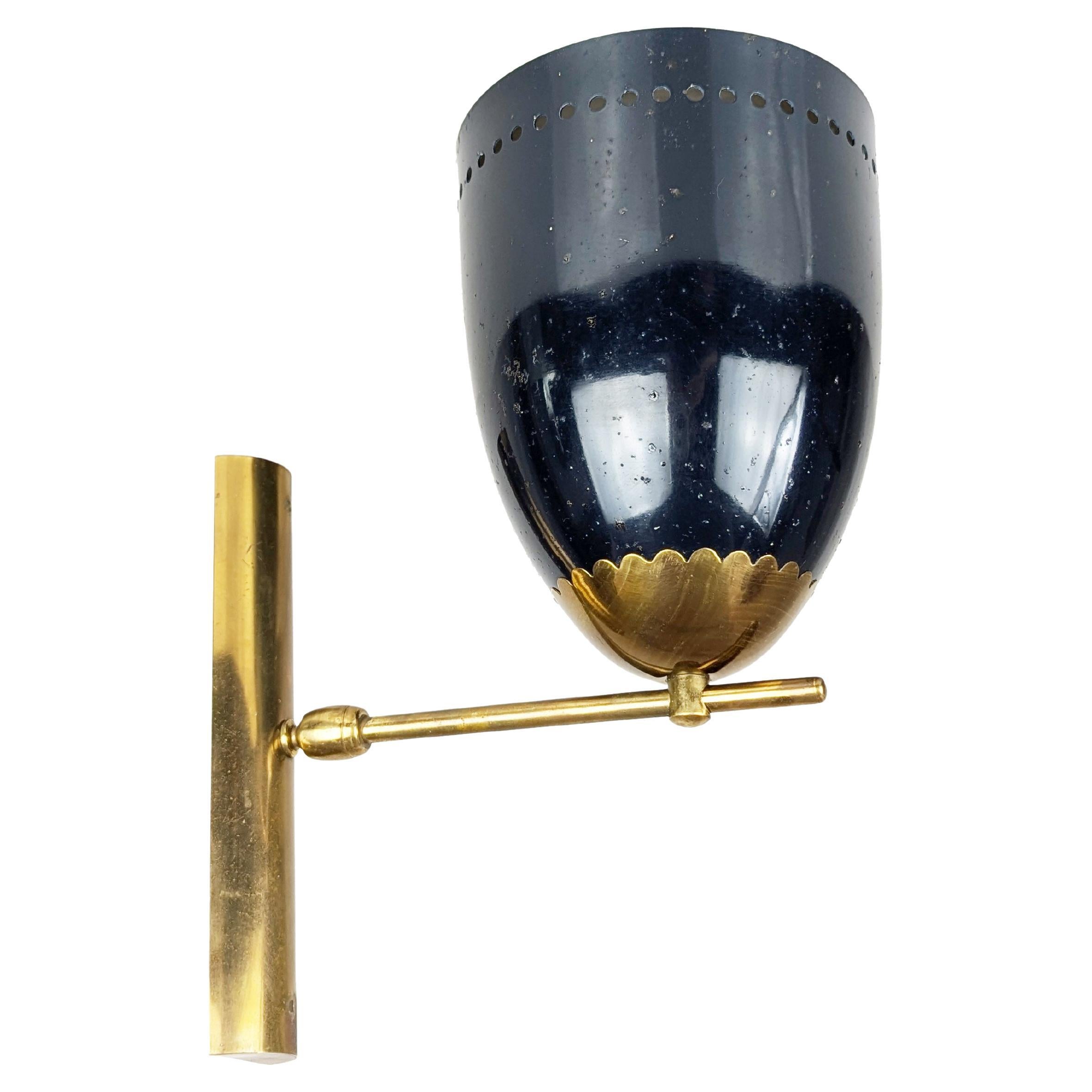 Italian Black Aluminum and Brass Adjustable Sconce, 1950s
