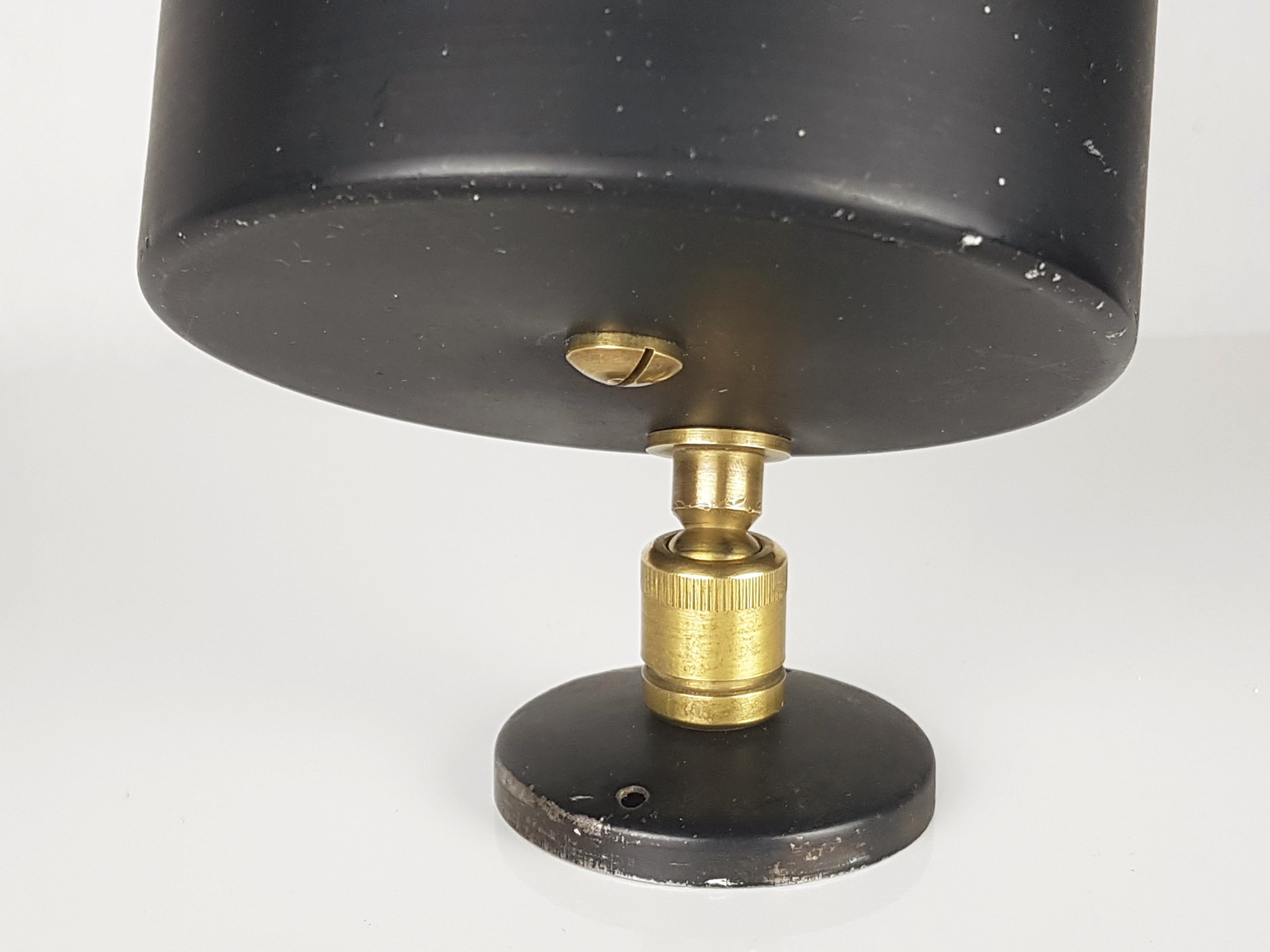 Painted Italian Black Aluminum & brass 1950s adjustable spot lights, set of 2 For Sale