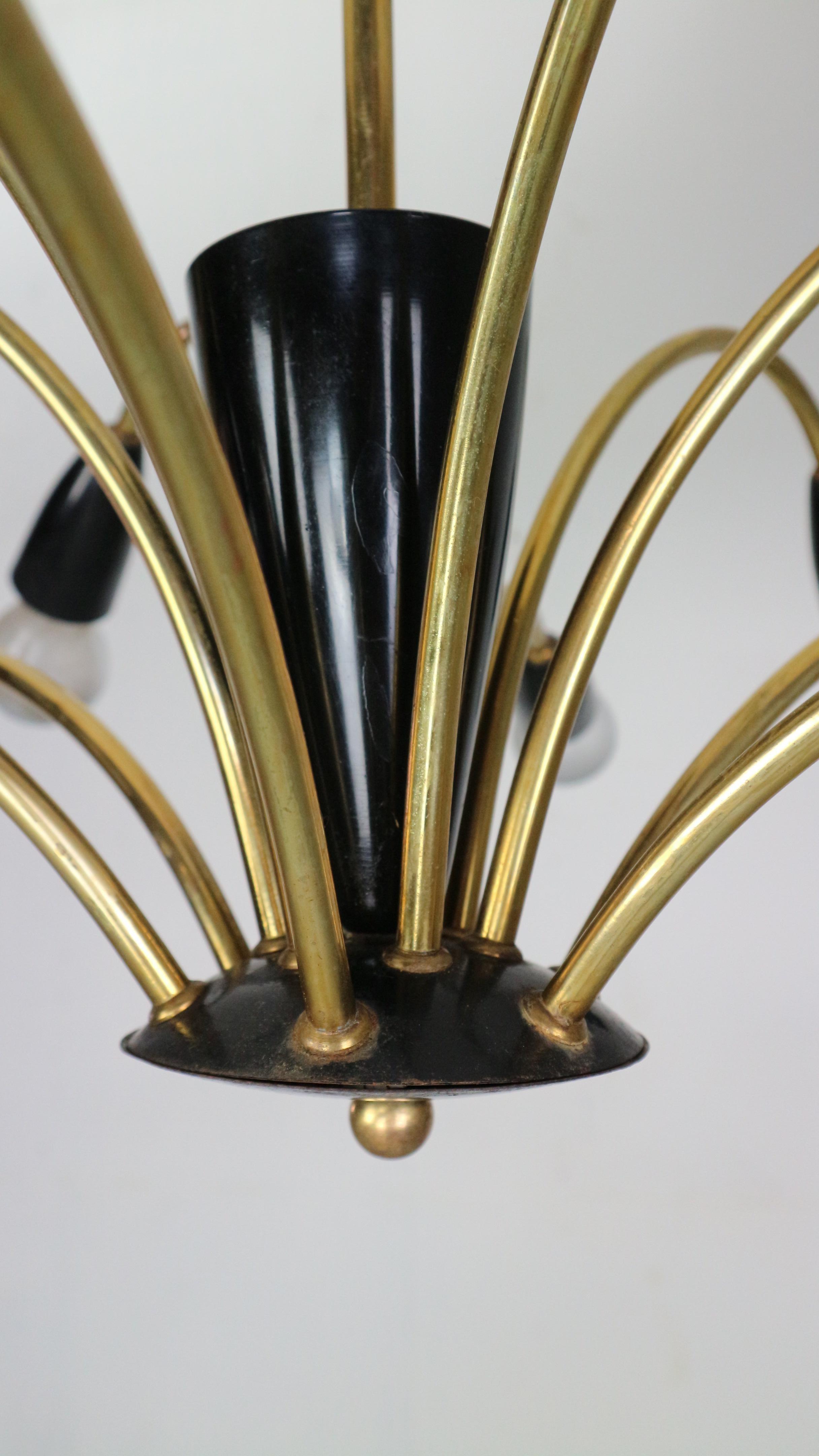 Italian Black and brass 12 arm Spider Chandelier  1950s For Sale 7