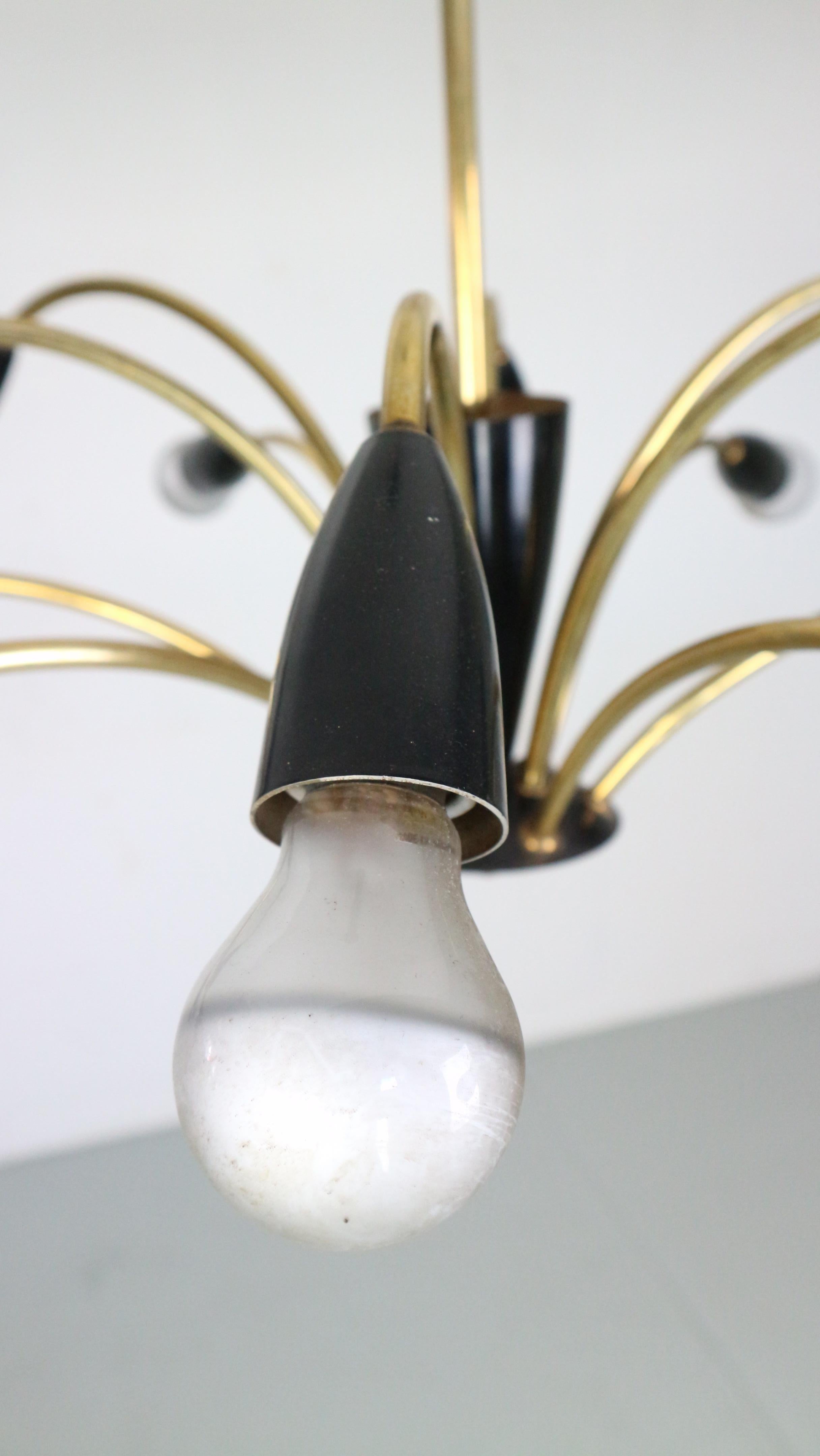 Italian Black and brass 12 arm Spider Chandelier  1950s For Sale 11