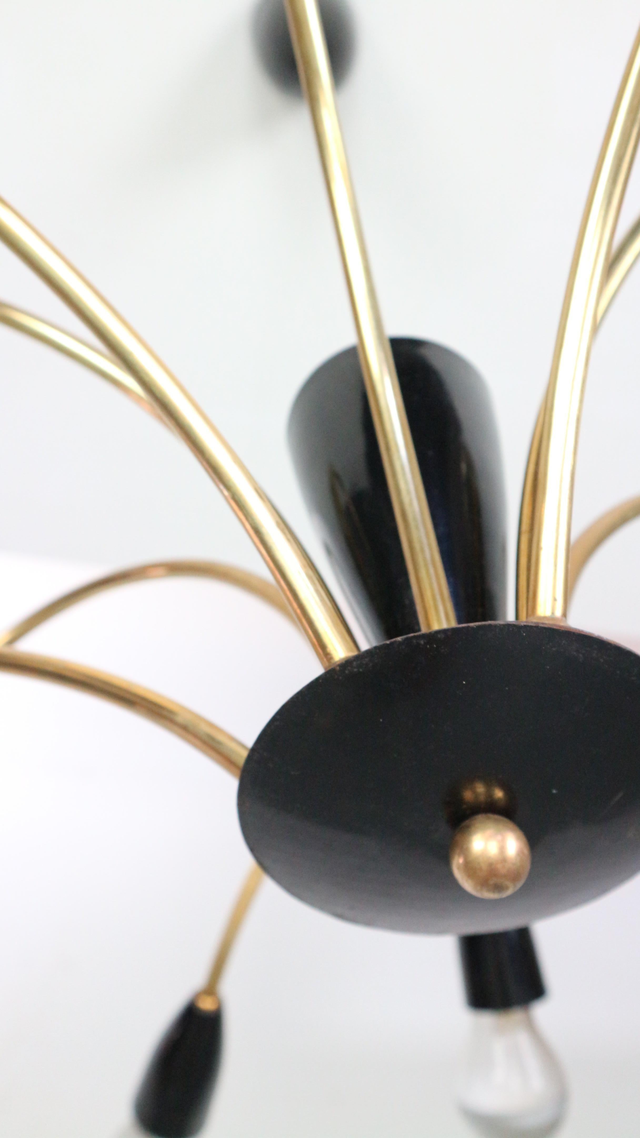 Italian Black and brass 12 arm Spider Chandelier  1950s For Sale 13