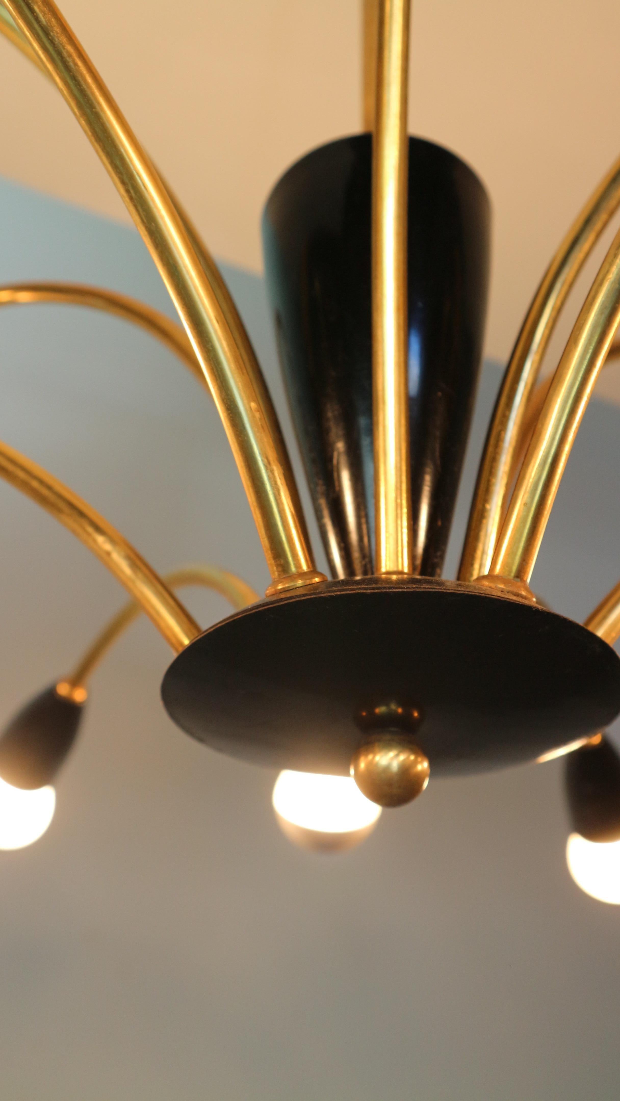 20th Century Italian Black and brass 12 arm Spider Chandelier  1950s For Sale