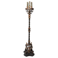 Italian Black and Gilded Metal Floor Candelabra