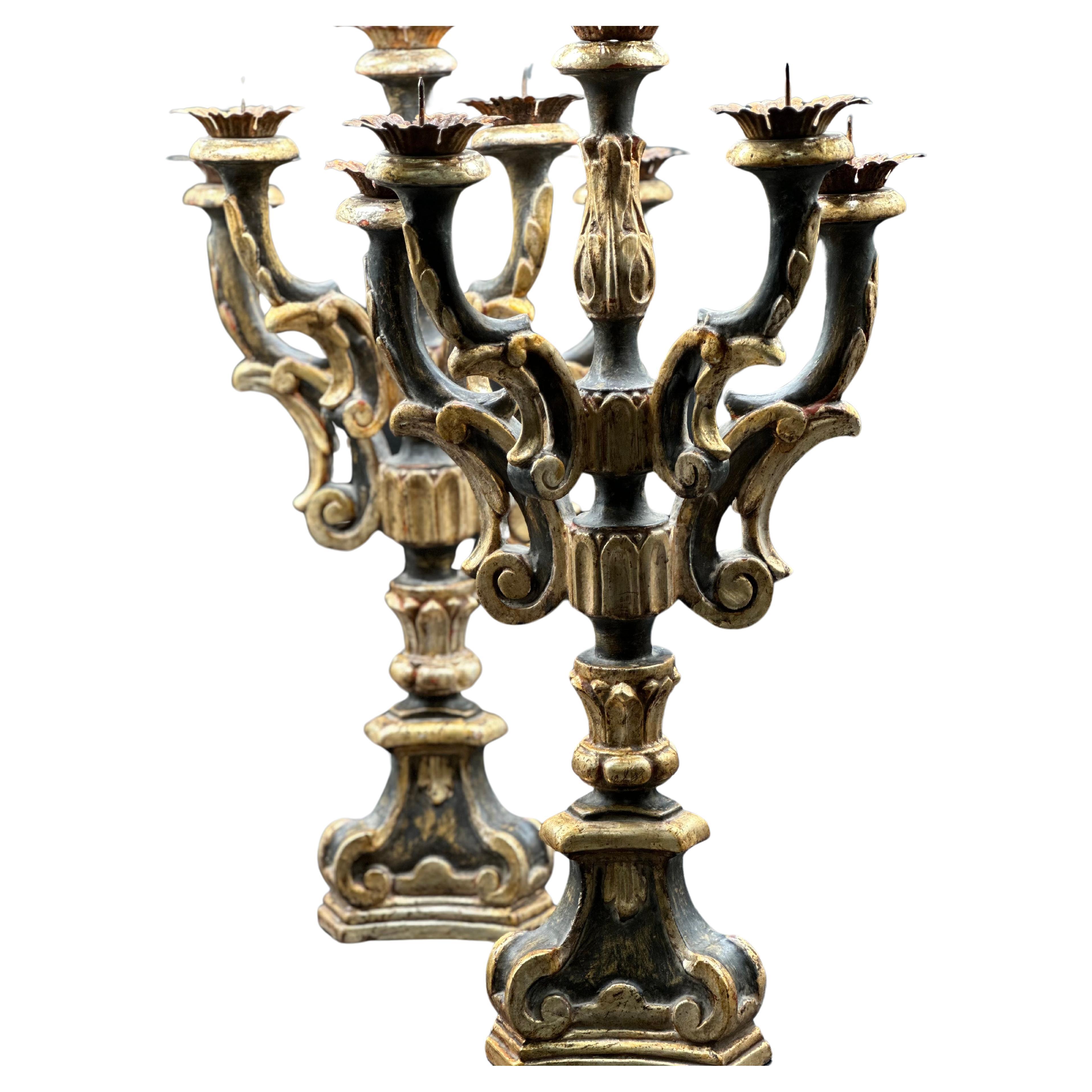 Italian Black and Gold Candelabras c1800 PAIR  For Sale