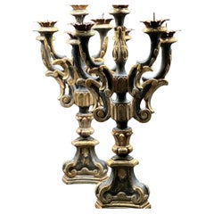 Antique Italian Black and Gold Candelabras c1800 PAIR 